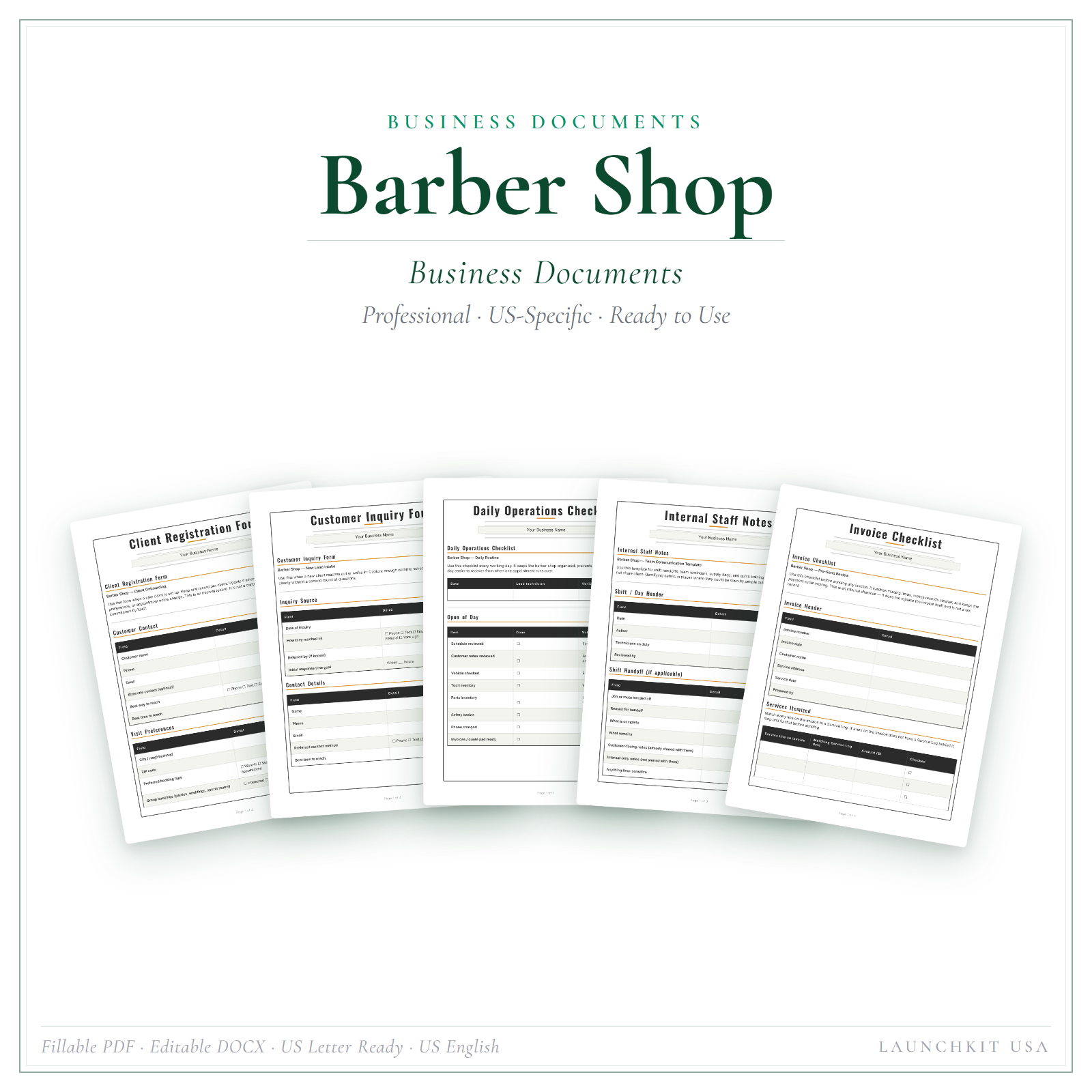 Business Documents for Barber Shop