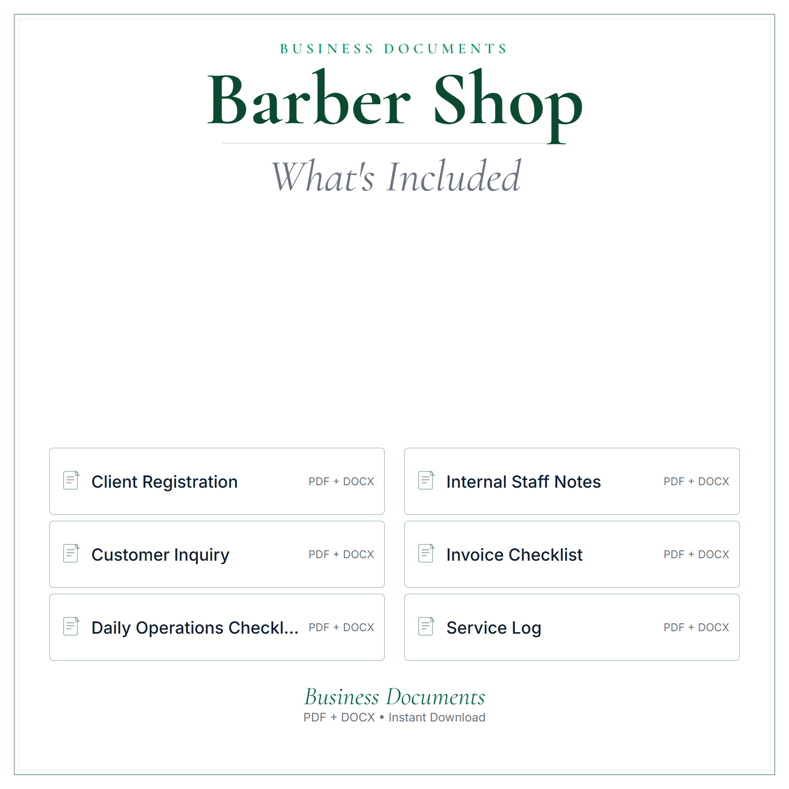 What's included in Barber Shop Business Documents — Standard