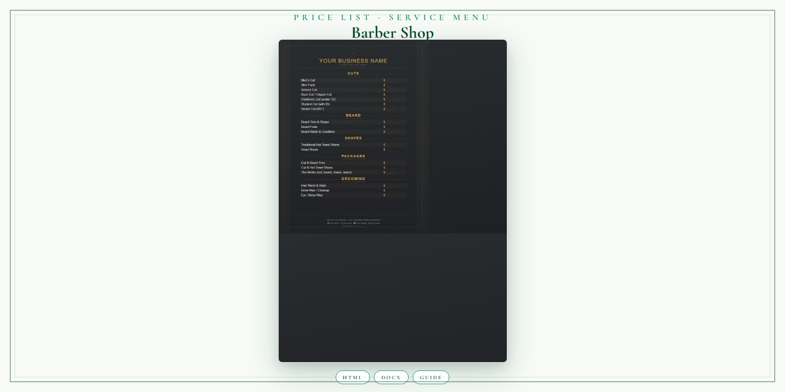 Barber Shop Price List & Service Menu product preview