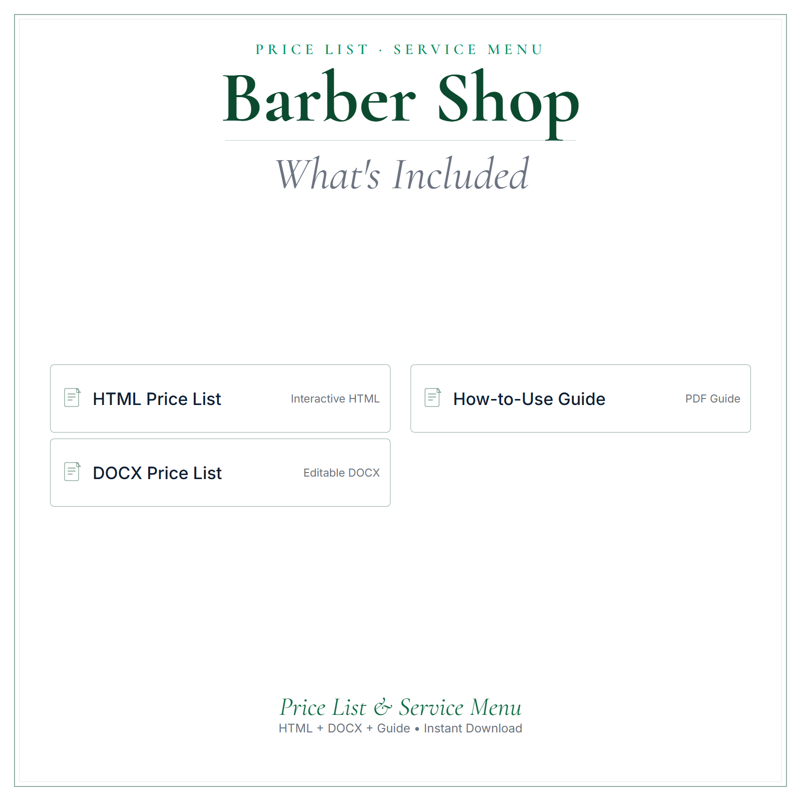 What's included in Barber Shop Price List & Service Menu