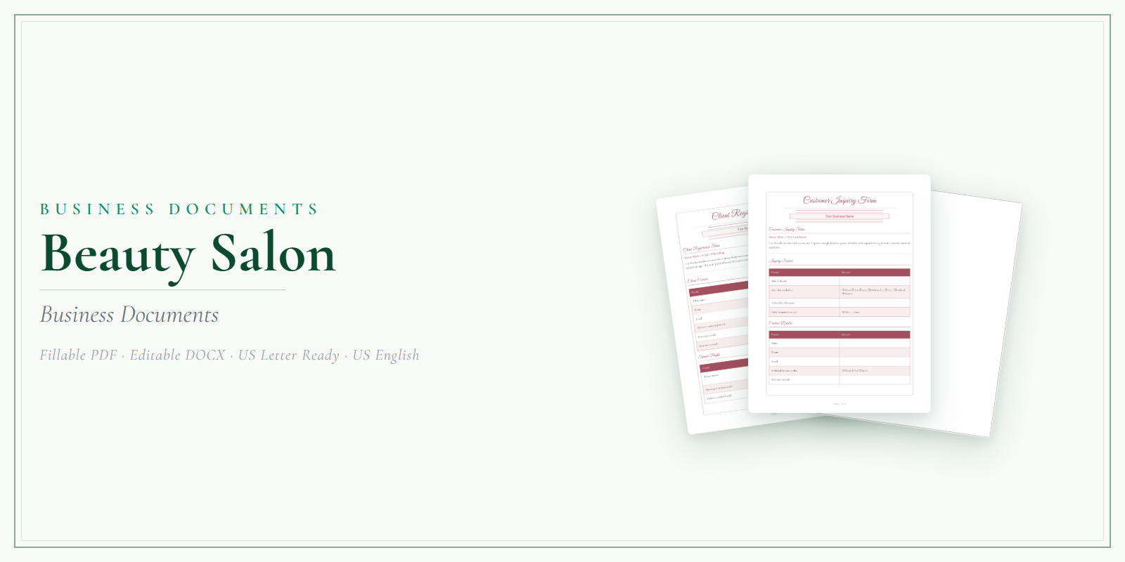 Beauty Salon Business Documents — Premium product preview