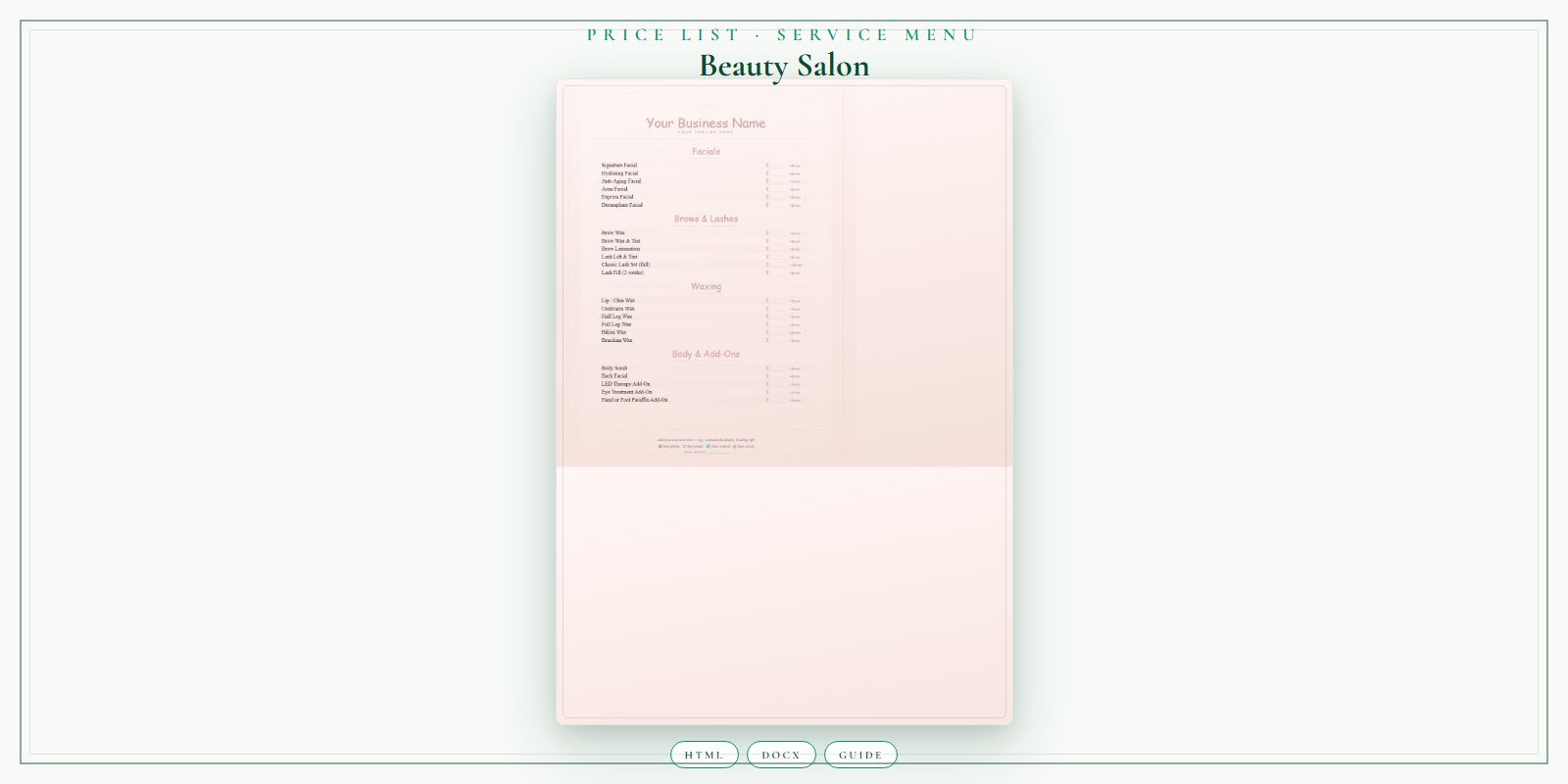 Beauty Salon Price List & Service Menu product preview