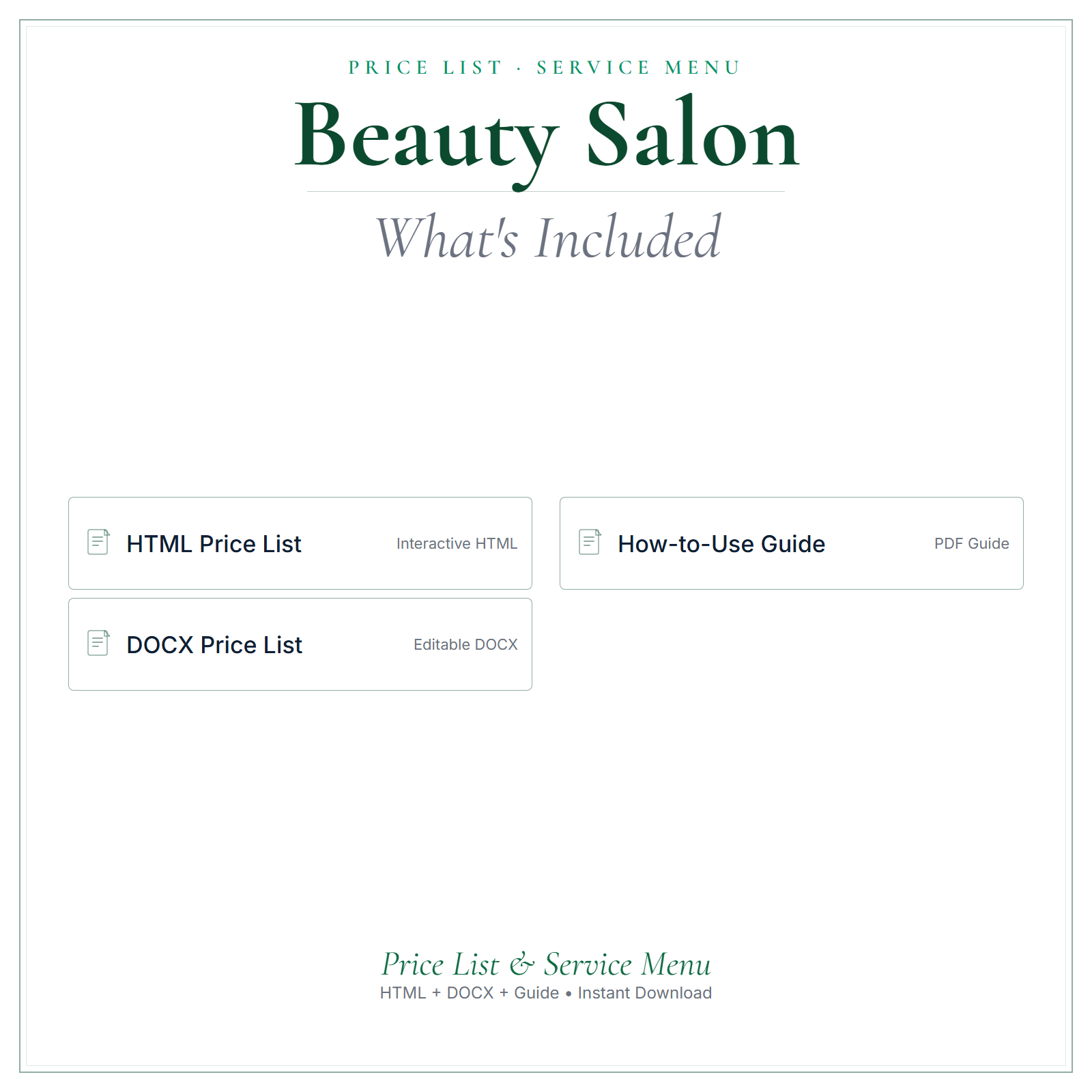 What's included in Beauty Salon Price List & Service Menu
