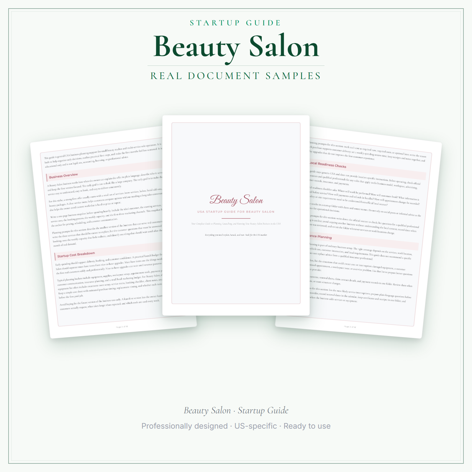 Beauty Salon Startup Guide sample pages