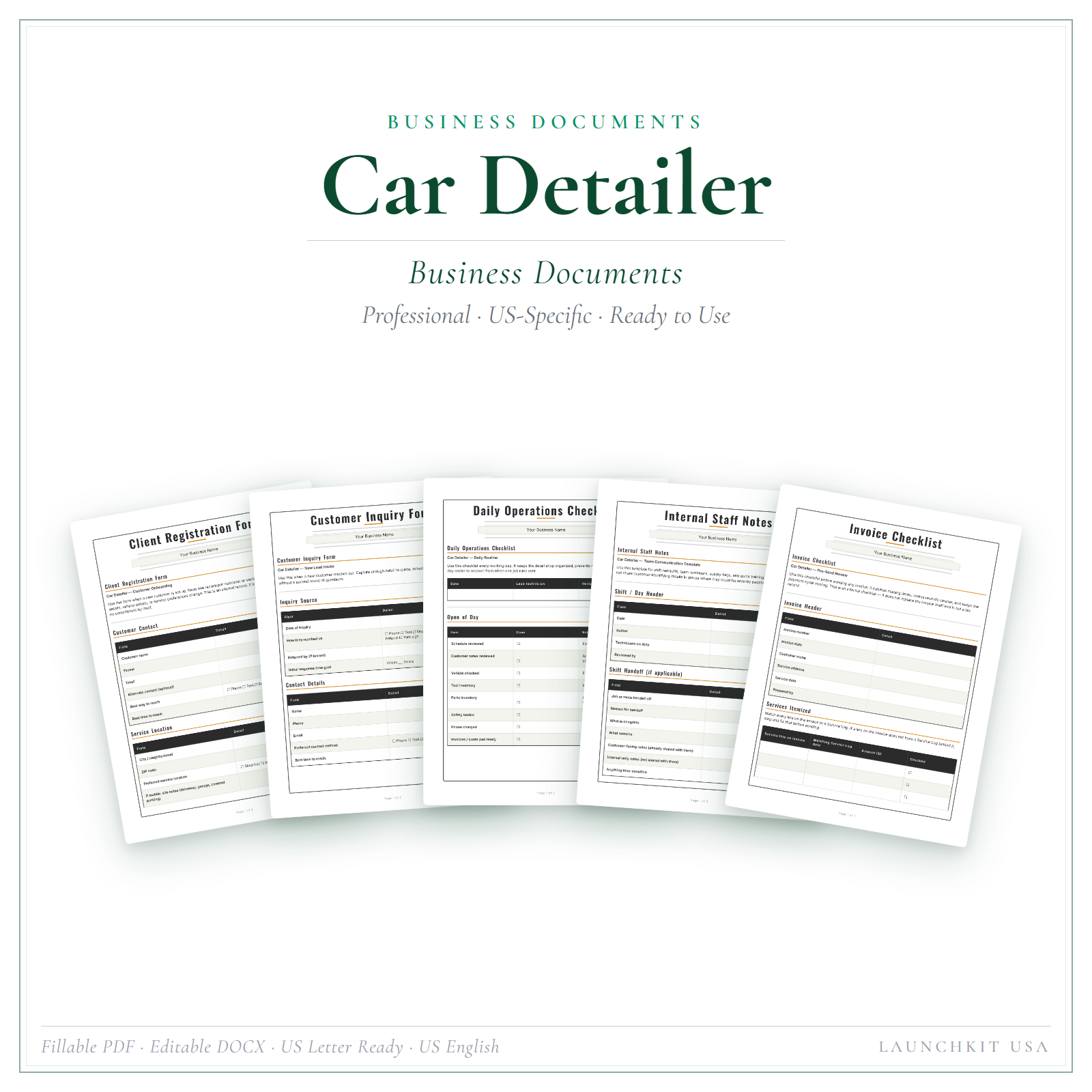 Business Documents for Car Detailer