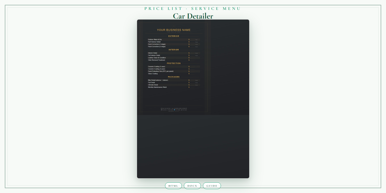 Car Detailer Price List & Service Menu product preview