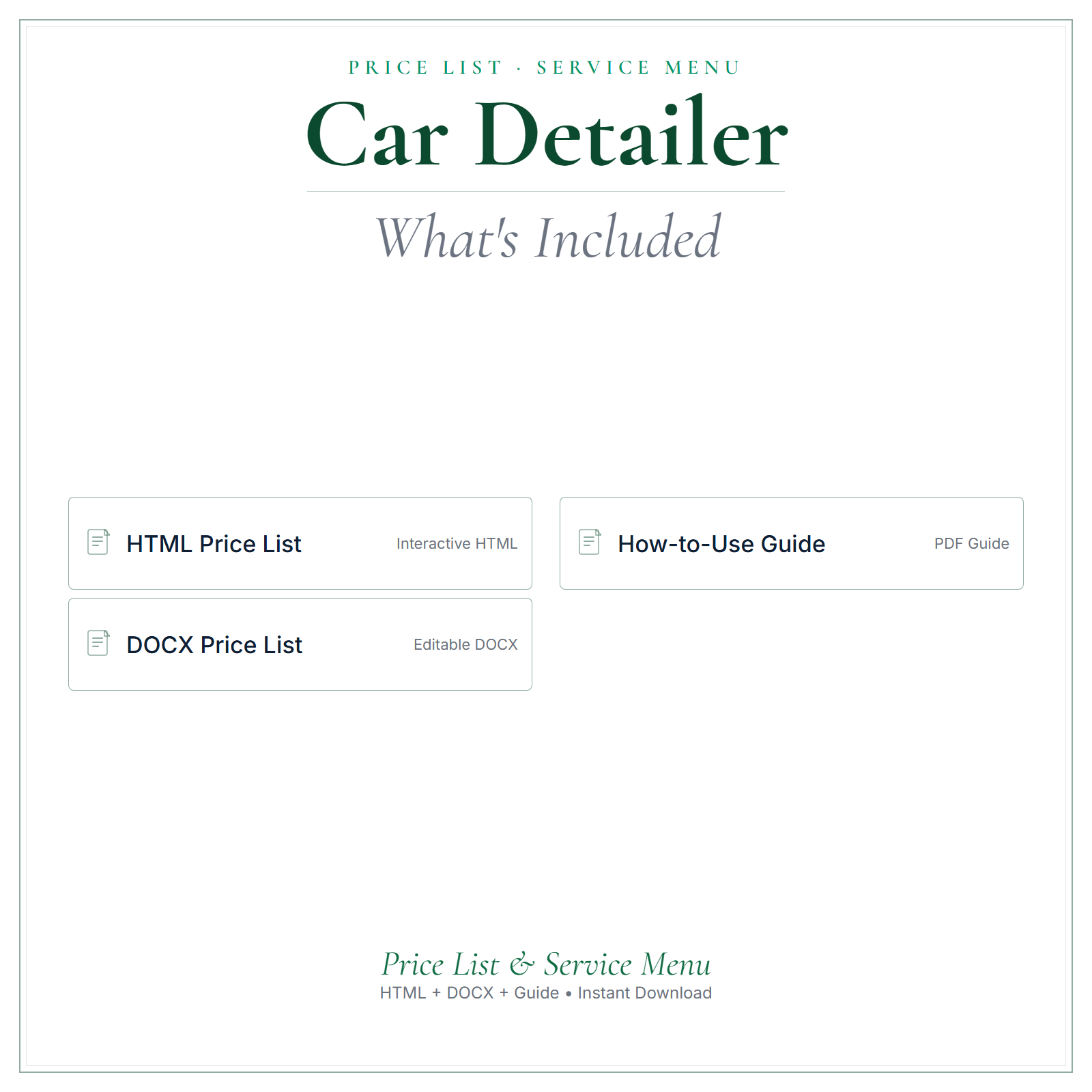 What's included in Car Detailer Price List & Service Menu