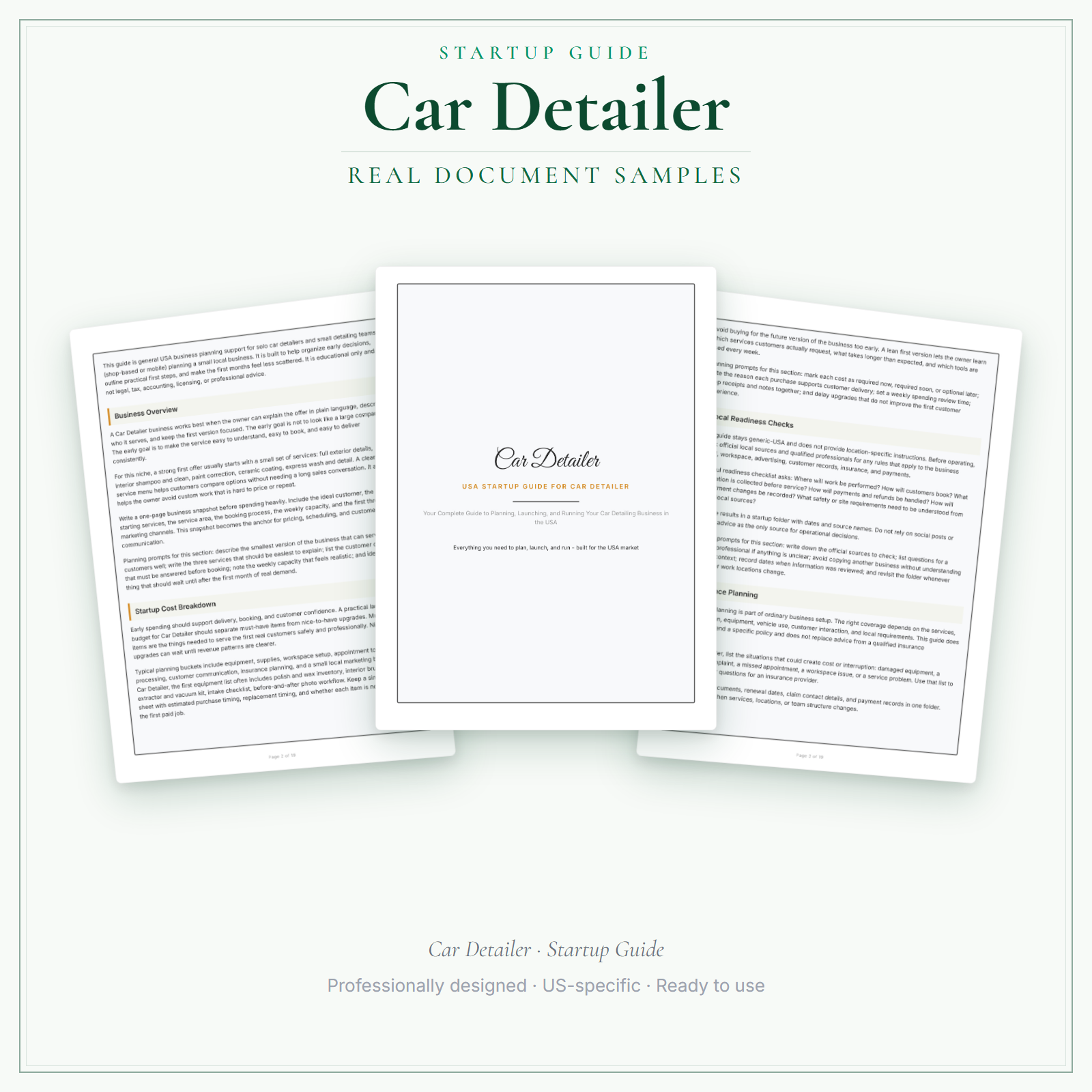 Car Detailer Startup Guide sample pages