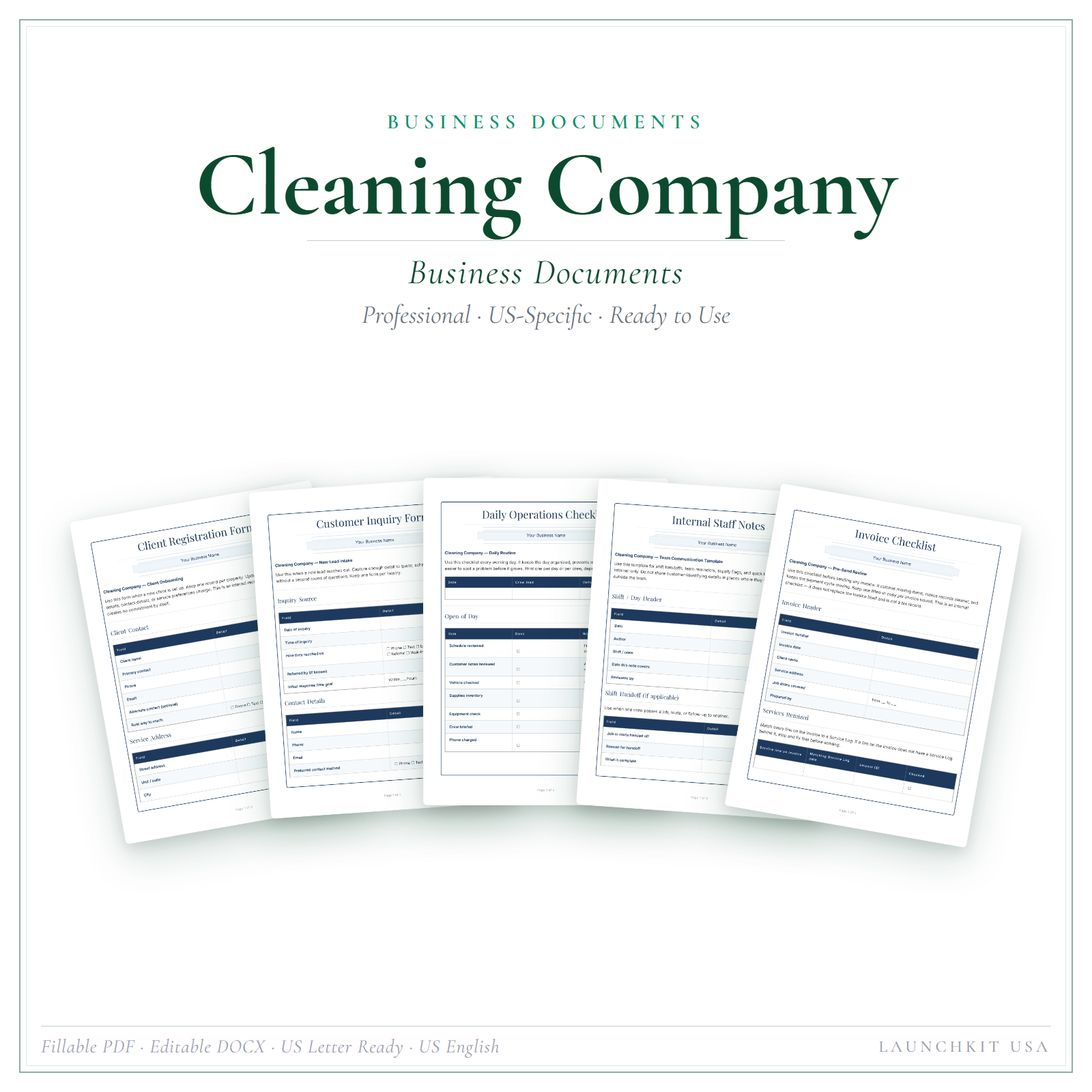 Business Documents for Cleaning Company