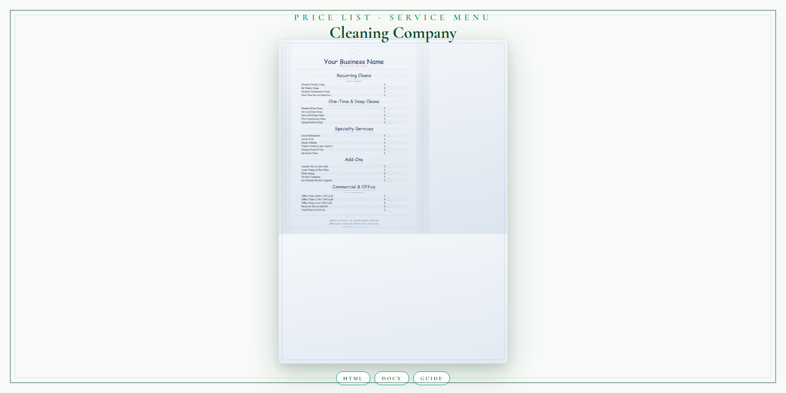 Cleaning Company Price List & Service Menu product preview