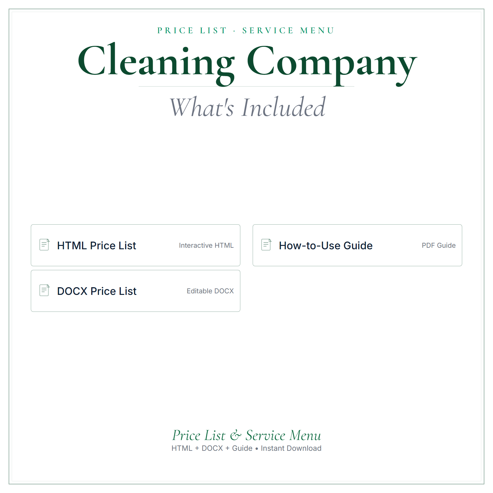 What's included in Cleaning Company Price List & Service Menu