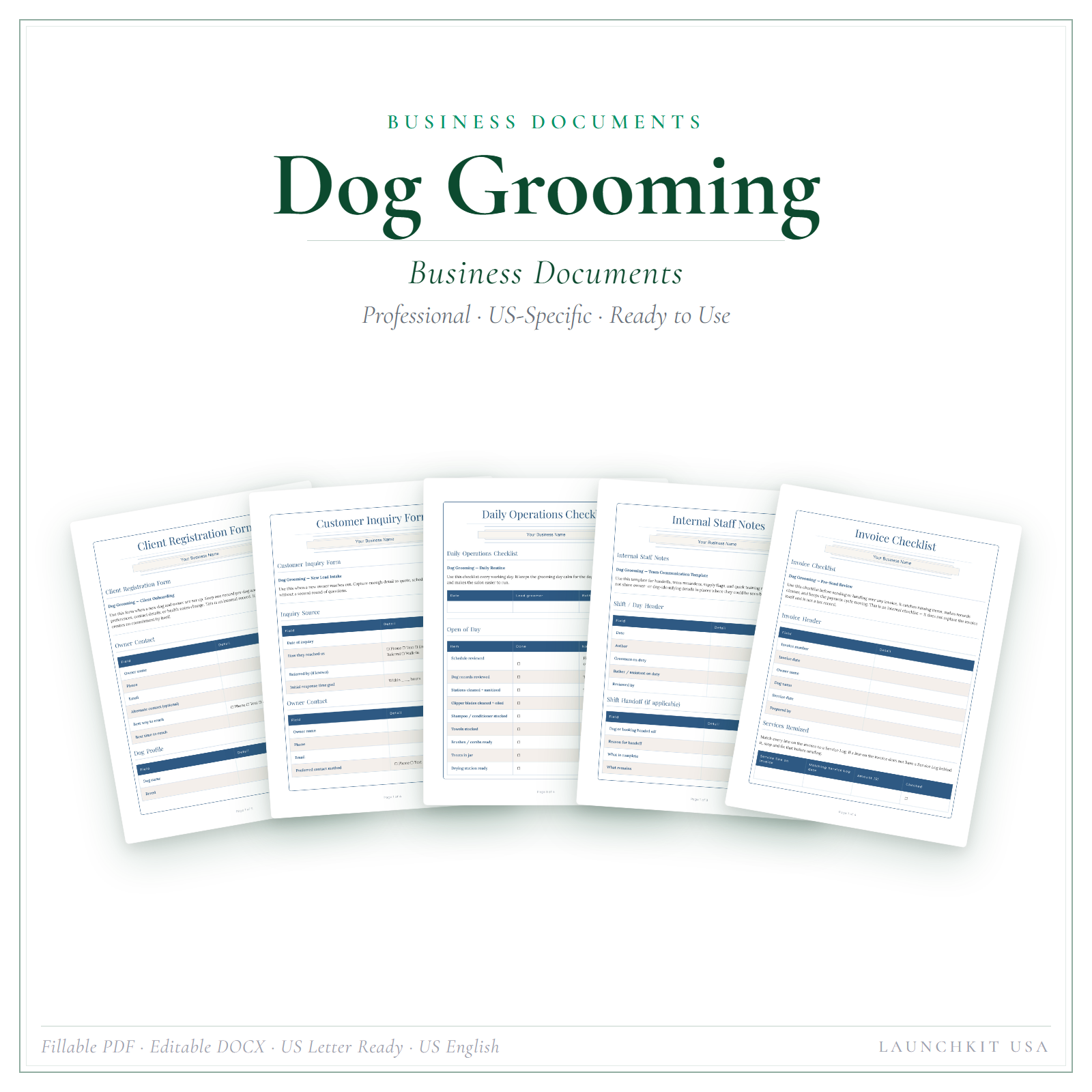 Business Documents for Dog Grooming