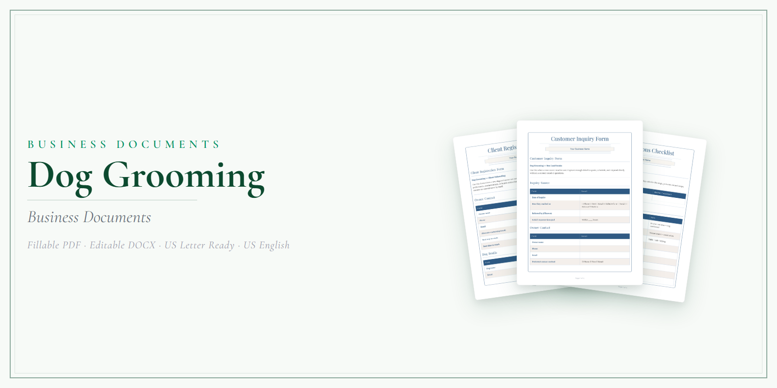 Dog Grooming Business Documents — Premium product preview