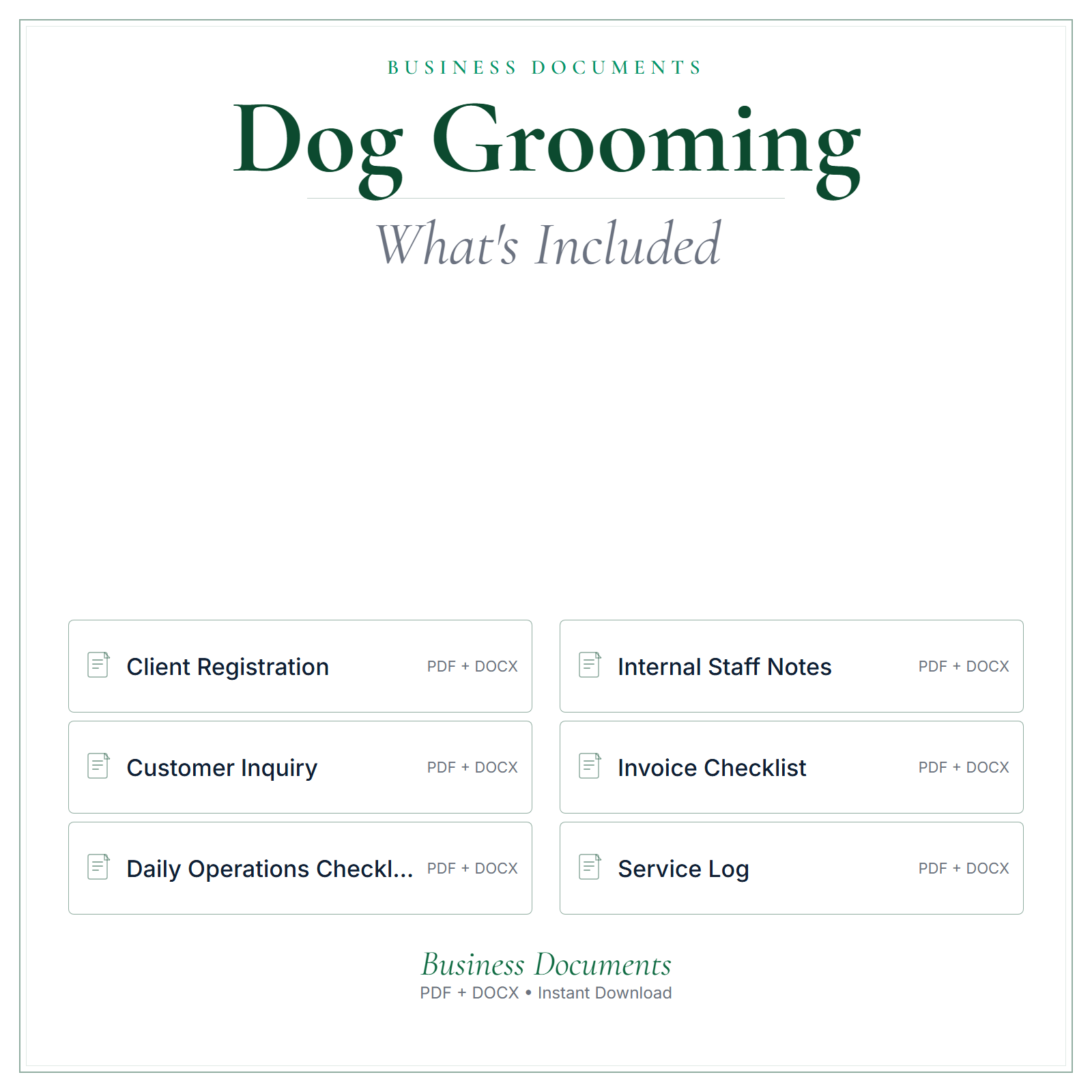 What's included in Dog Grooming Business Documents — Premium