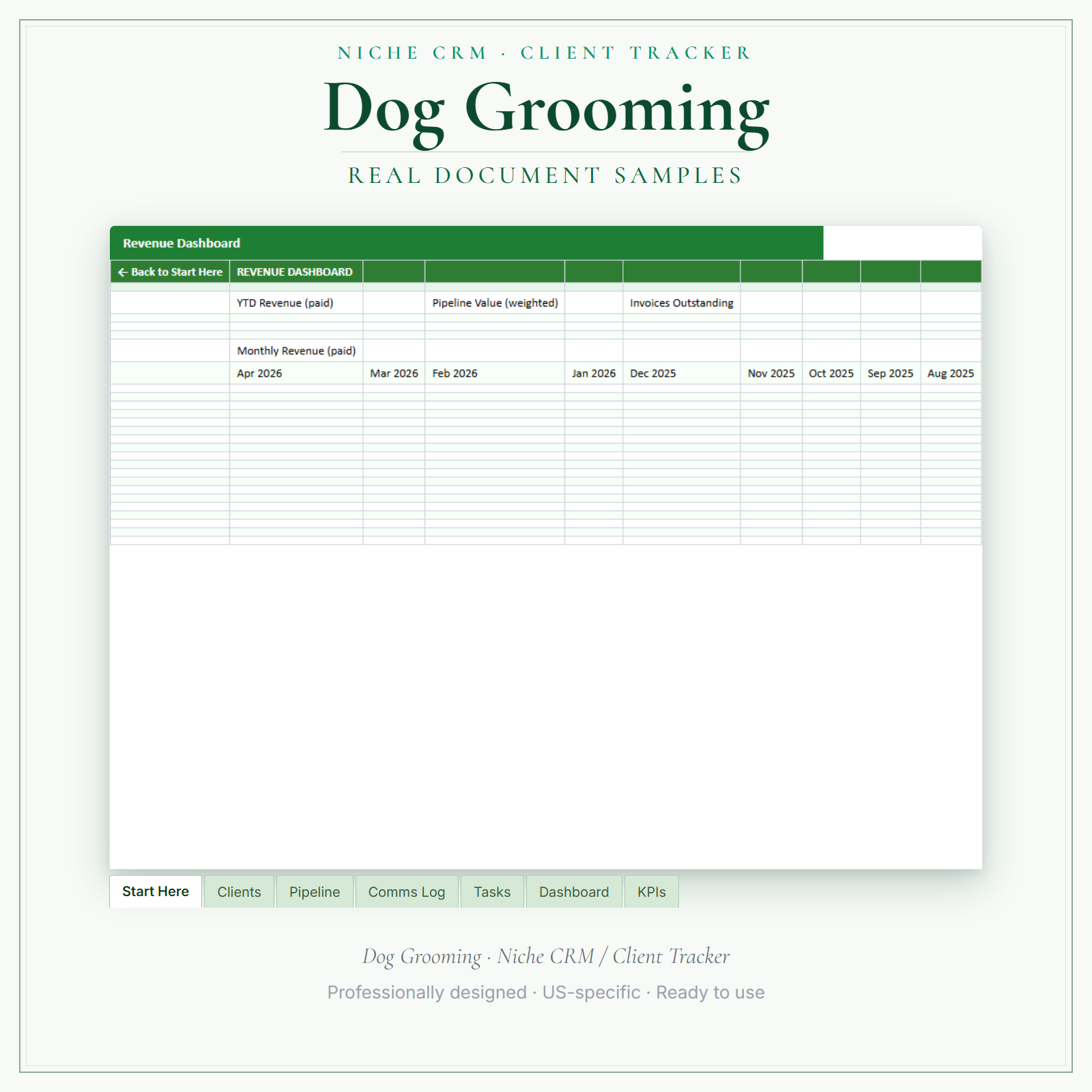 Dog Grooming Client Tracker sample pages
