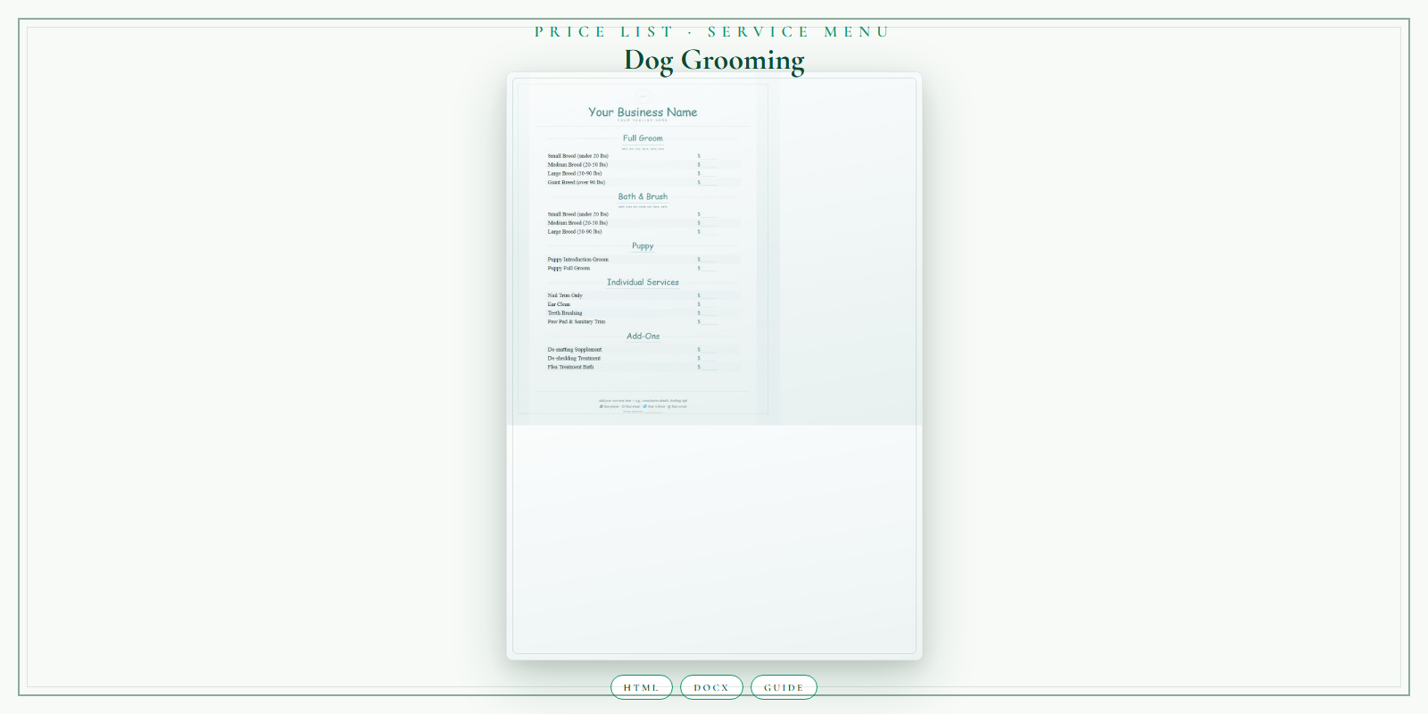 Dog Grooming Price List & Service Menu product preview