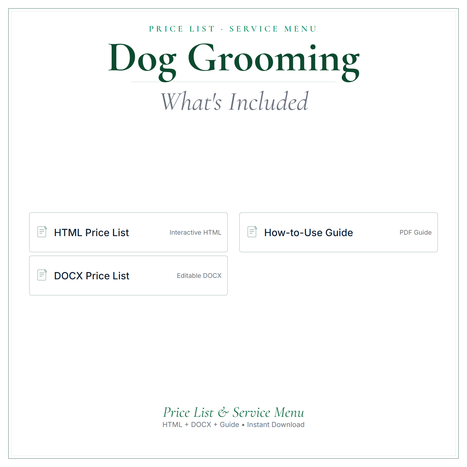 What's included in Dog Grooming Price List & Service Menu