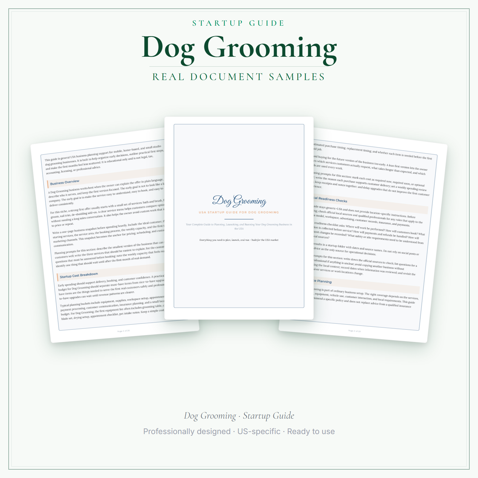 Dog Grooming Startup Guide sample pages