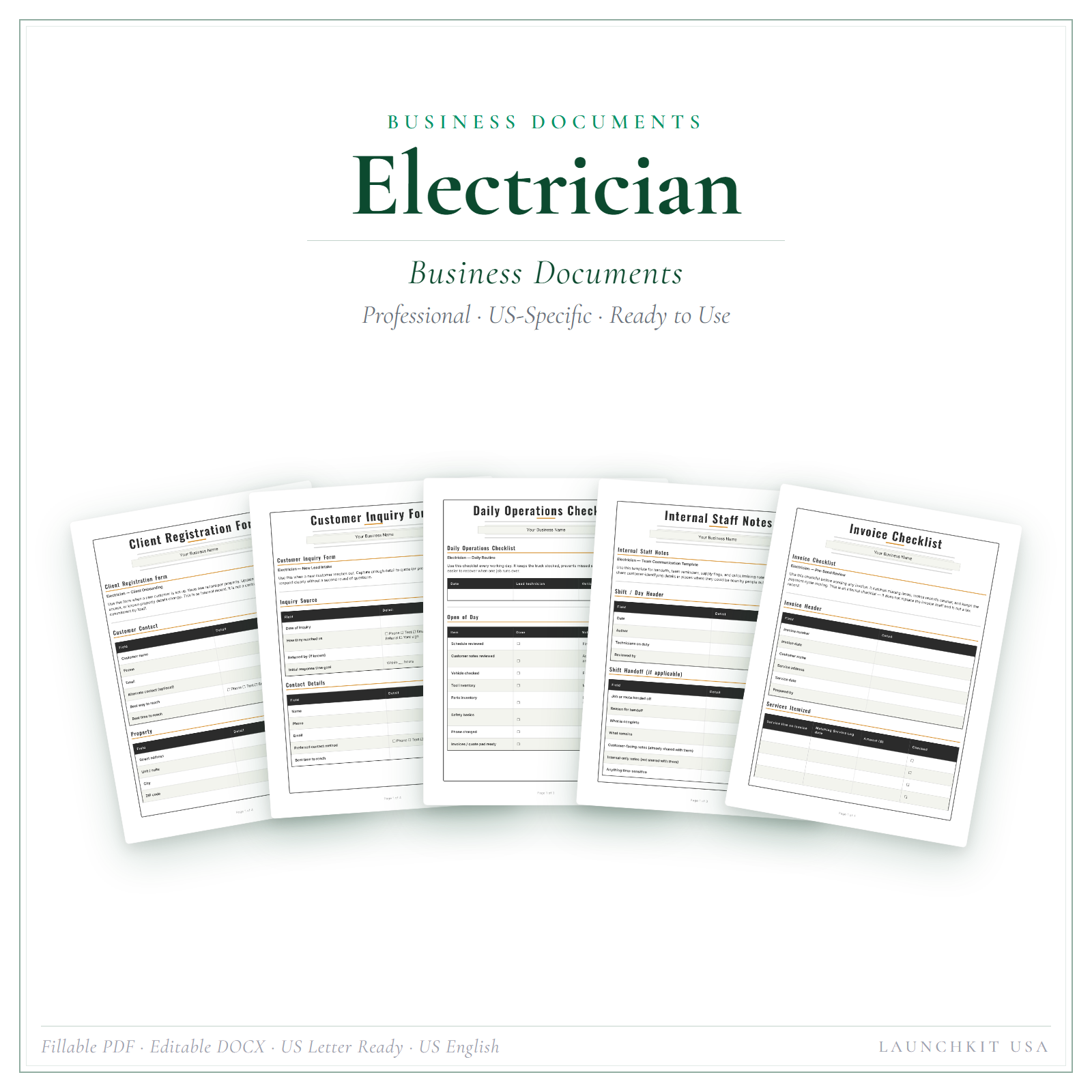 Business Documents for Electrician