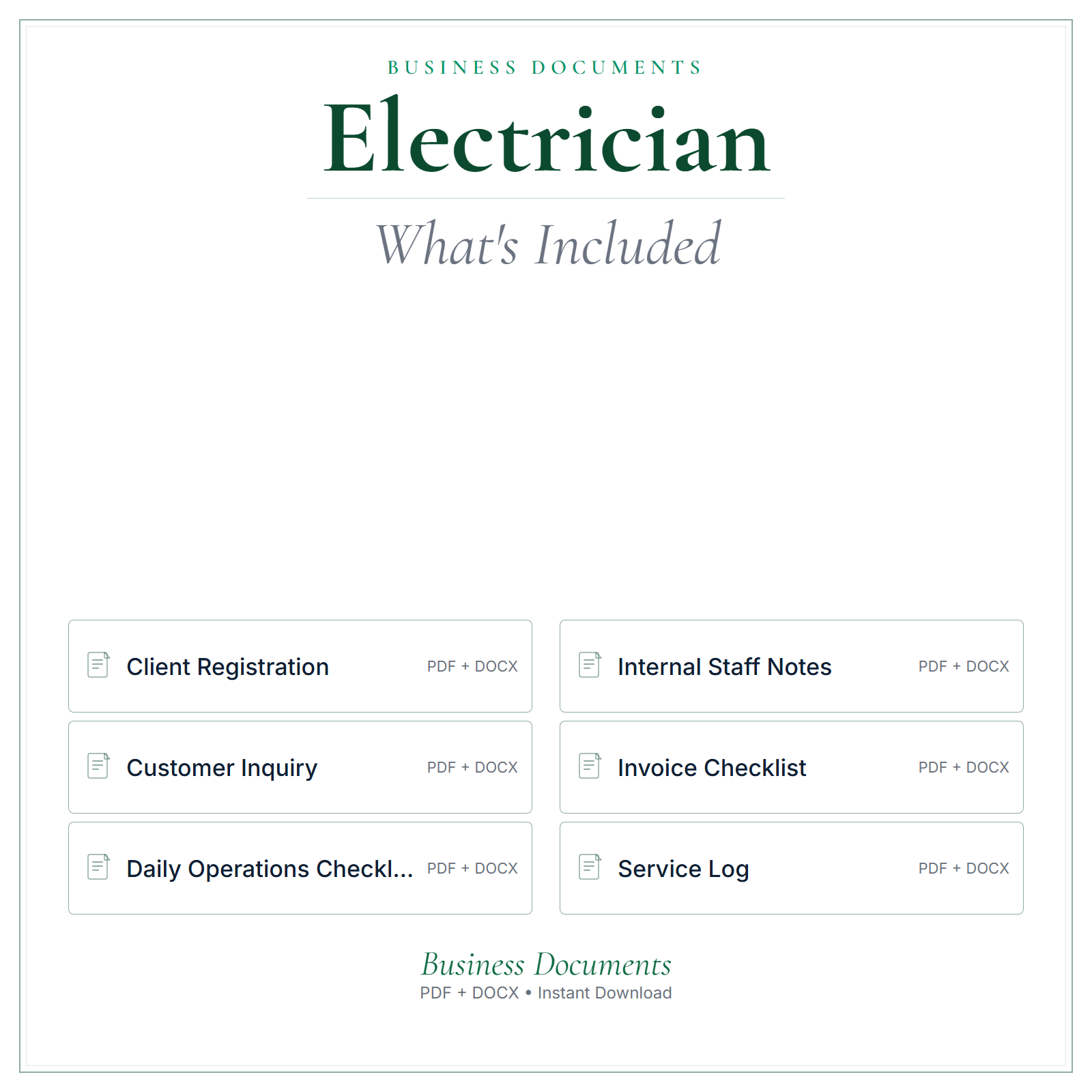 What's included in Electrician Business Documents — Premium