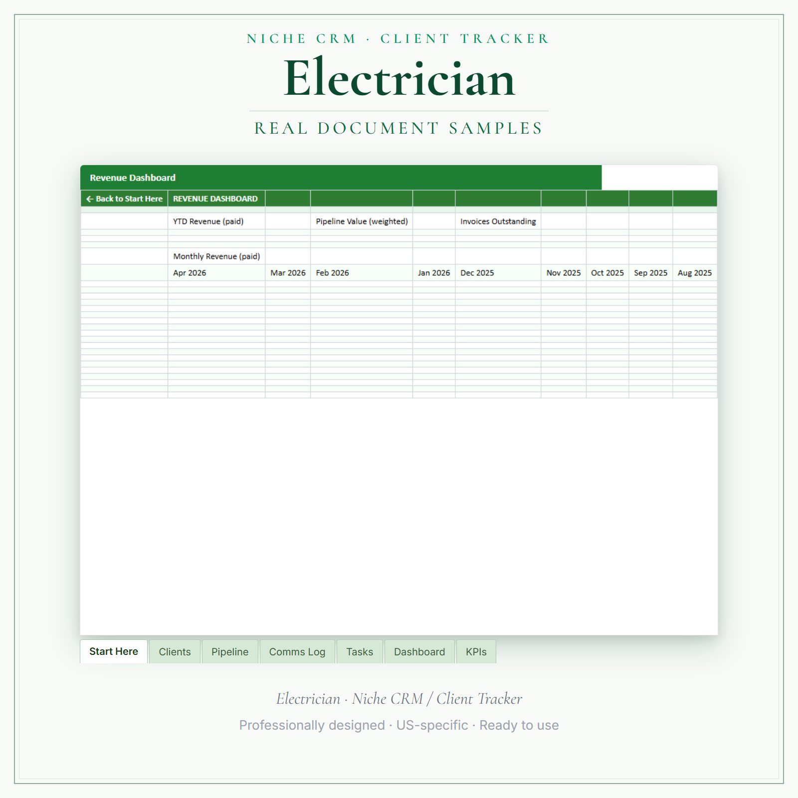 Electrician Client Tracker sample pages