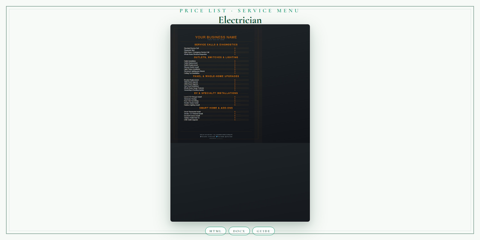 Electrician Price List & Service Menu product preview