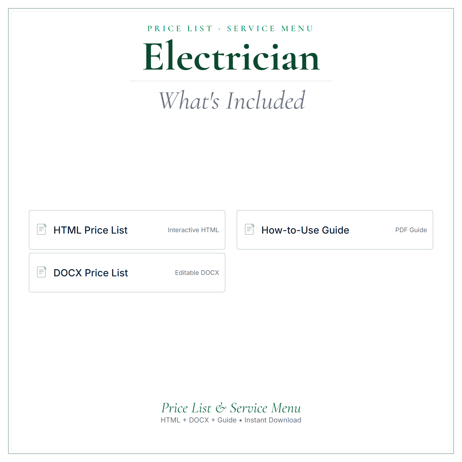 What's included in Electrician Price List & Service Menu