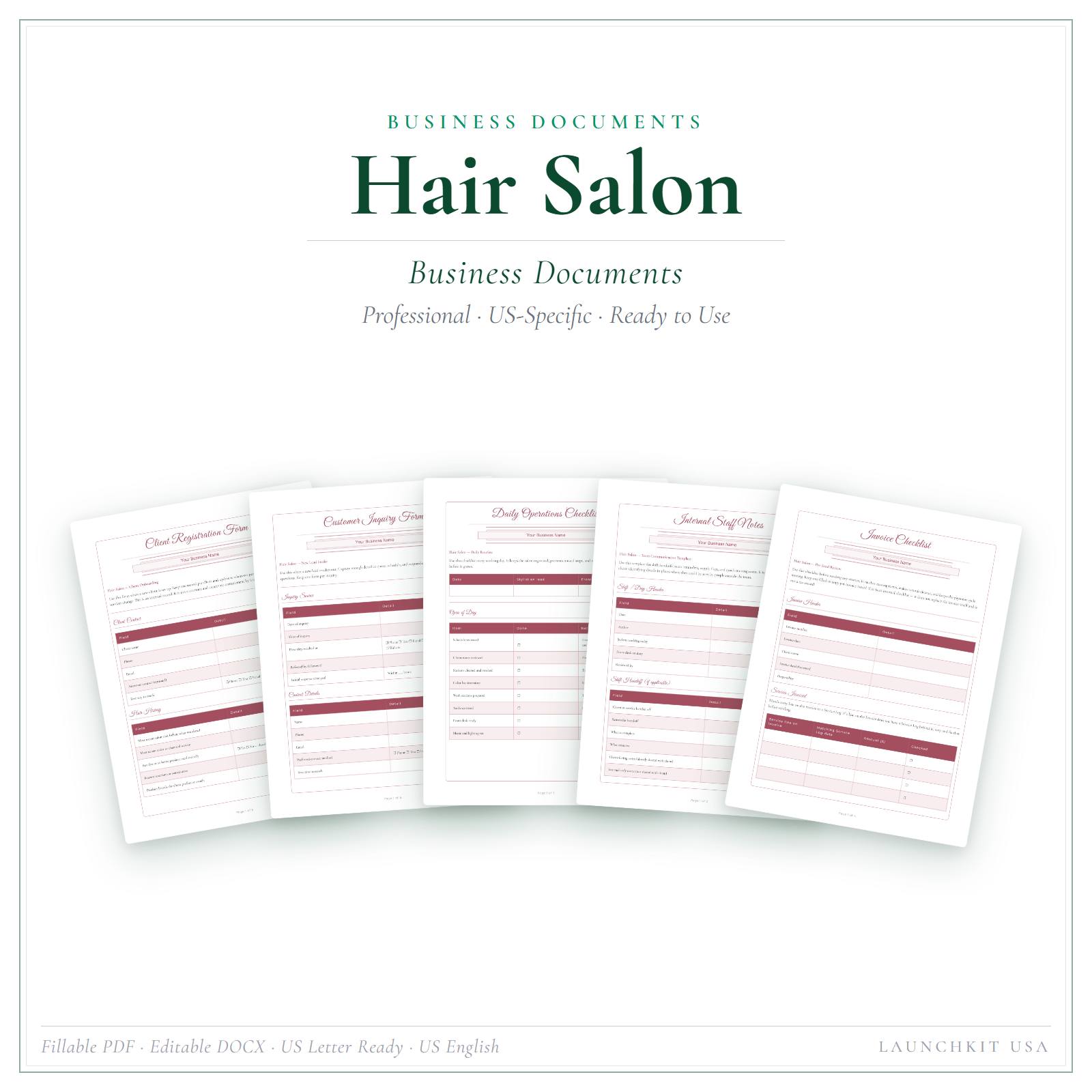 Business Documents for Hair Salon