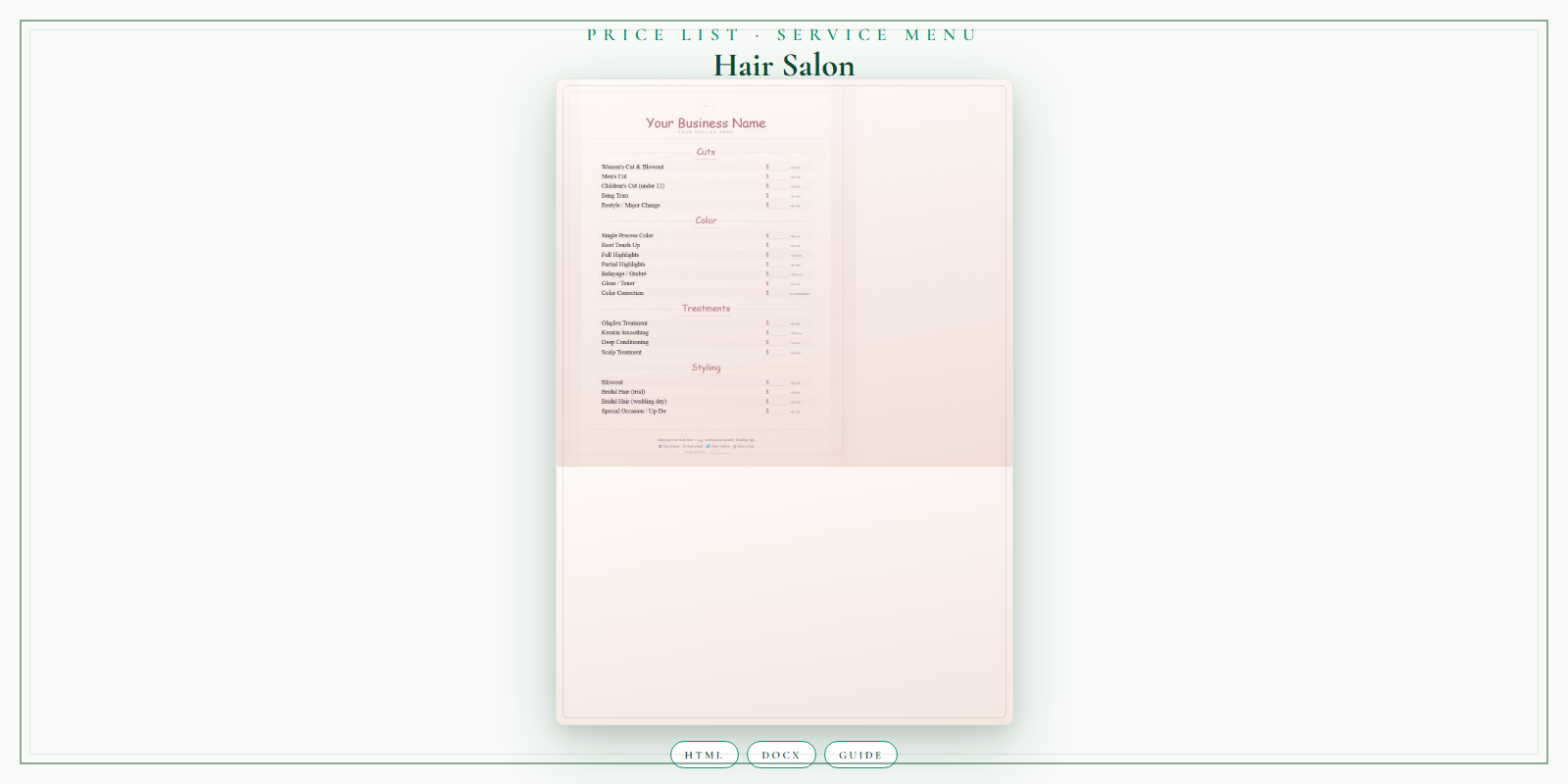 Hair Salon Price List & Service Menu product preview