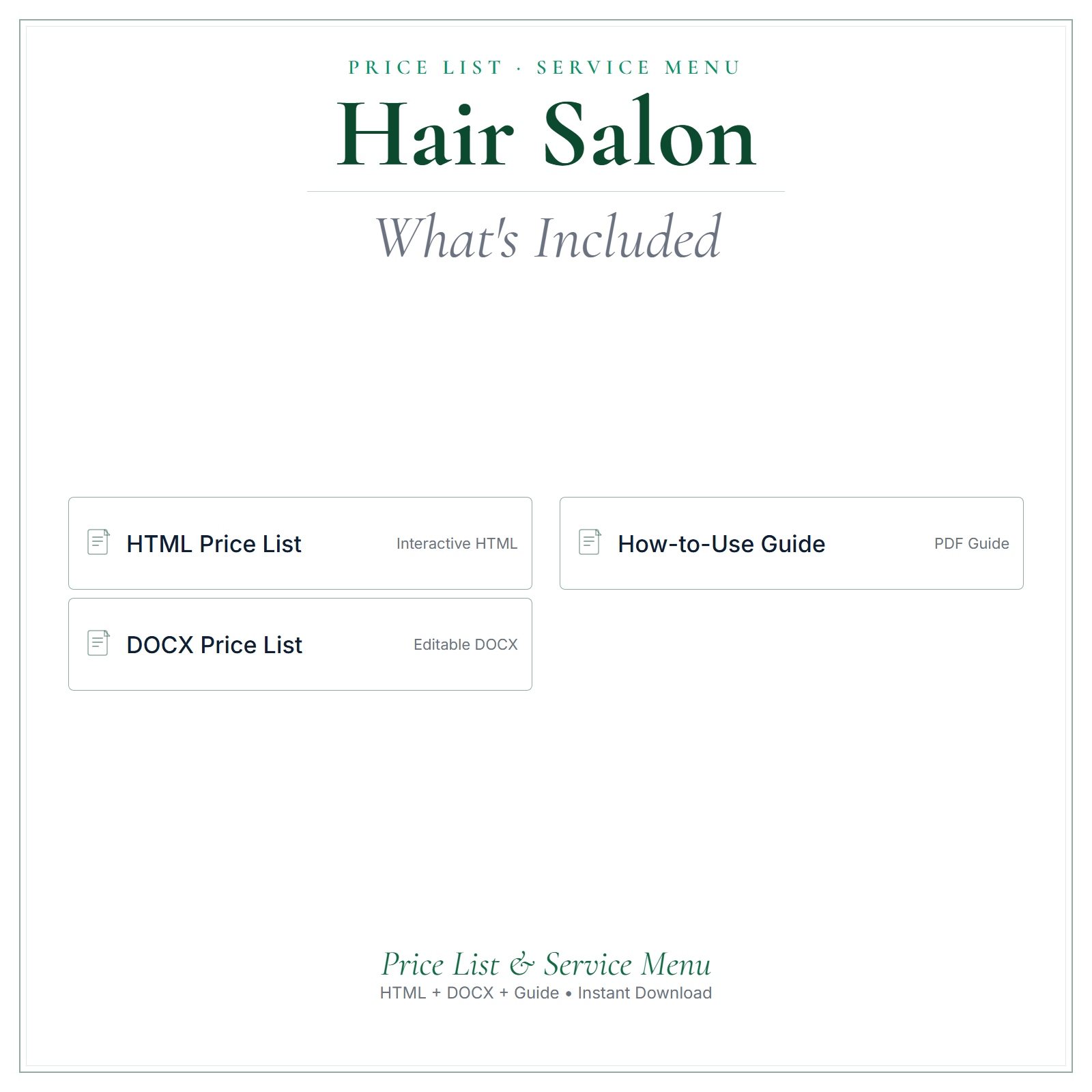 What's included in Hair Salon Price List & Service Menu