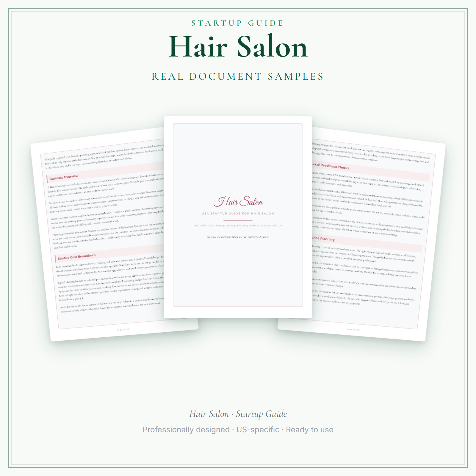 Hair Salon Startup Guide sample pages