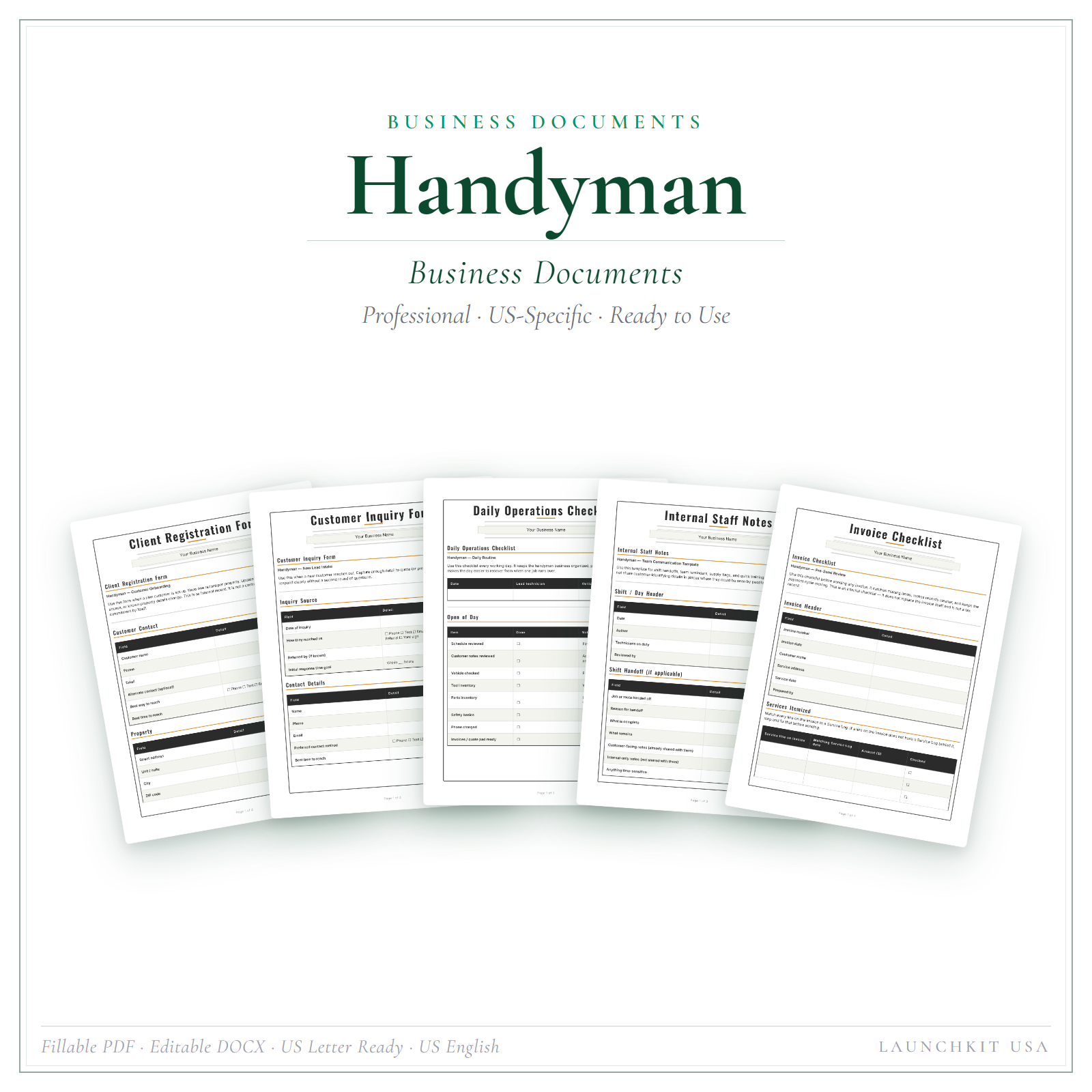 Business Documents for Handyman