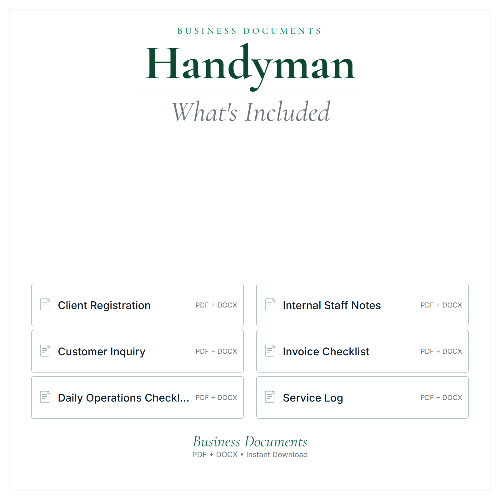 What's included in Handyman Business Documents — Premium
