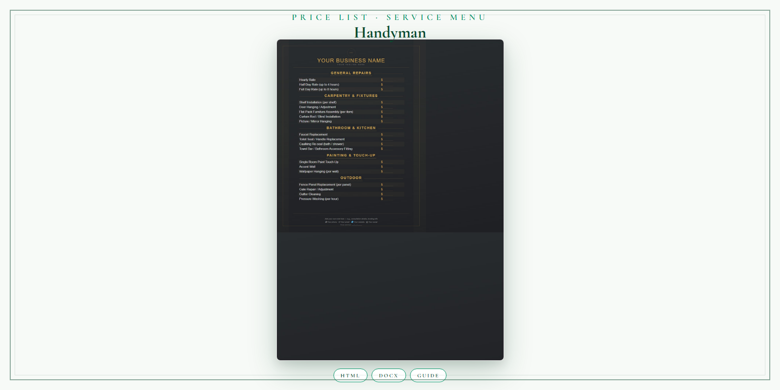 Handyman Price List & Service Menu product preview