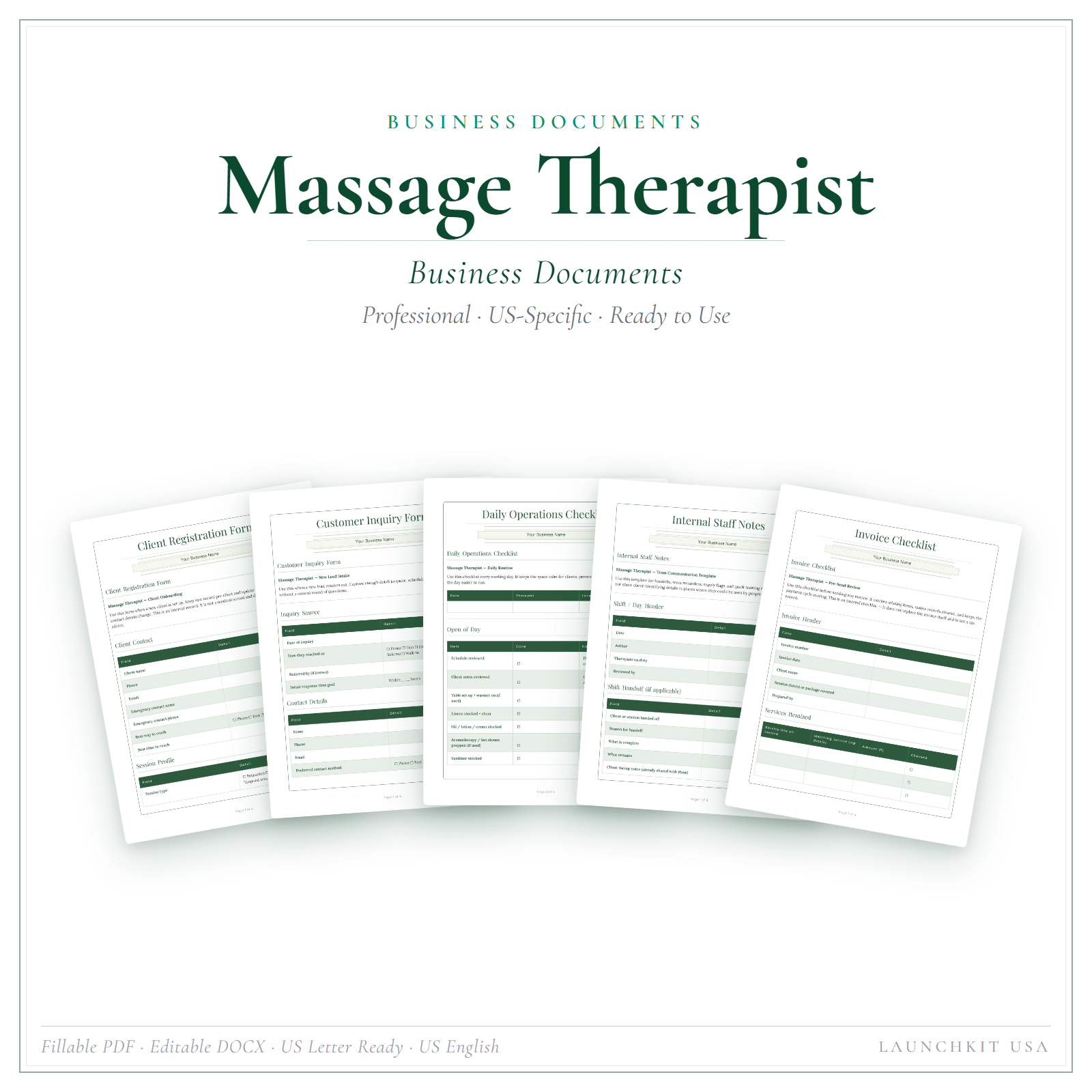 Business Documents for Massage Therapist