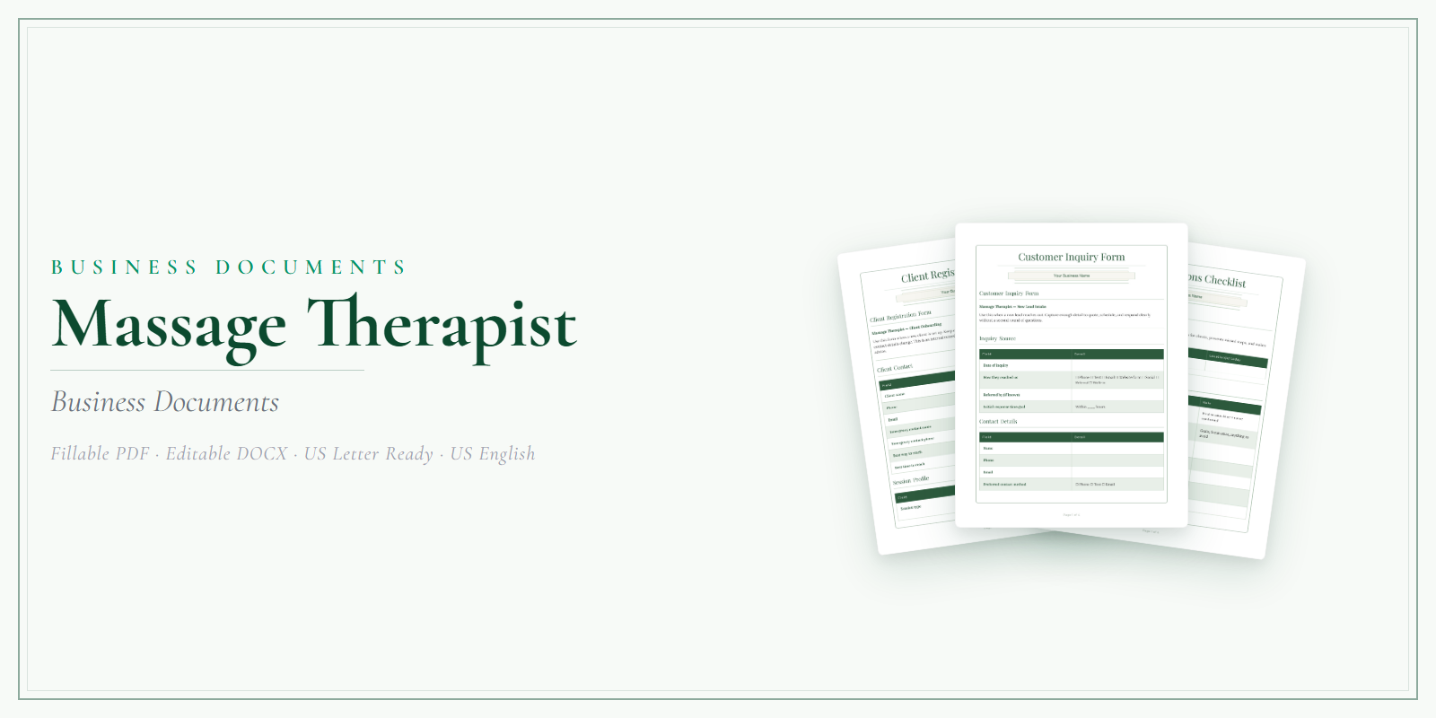 Massage Therapist Business Documents — Premium product preview