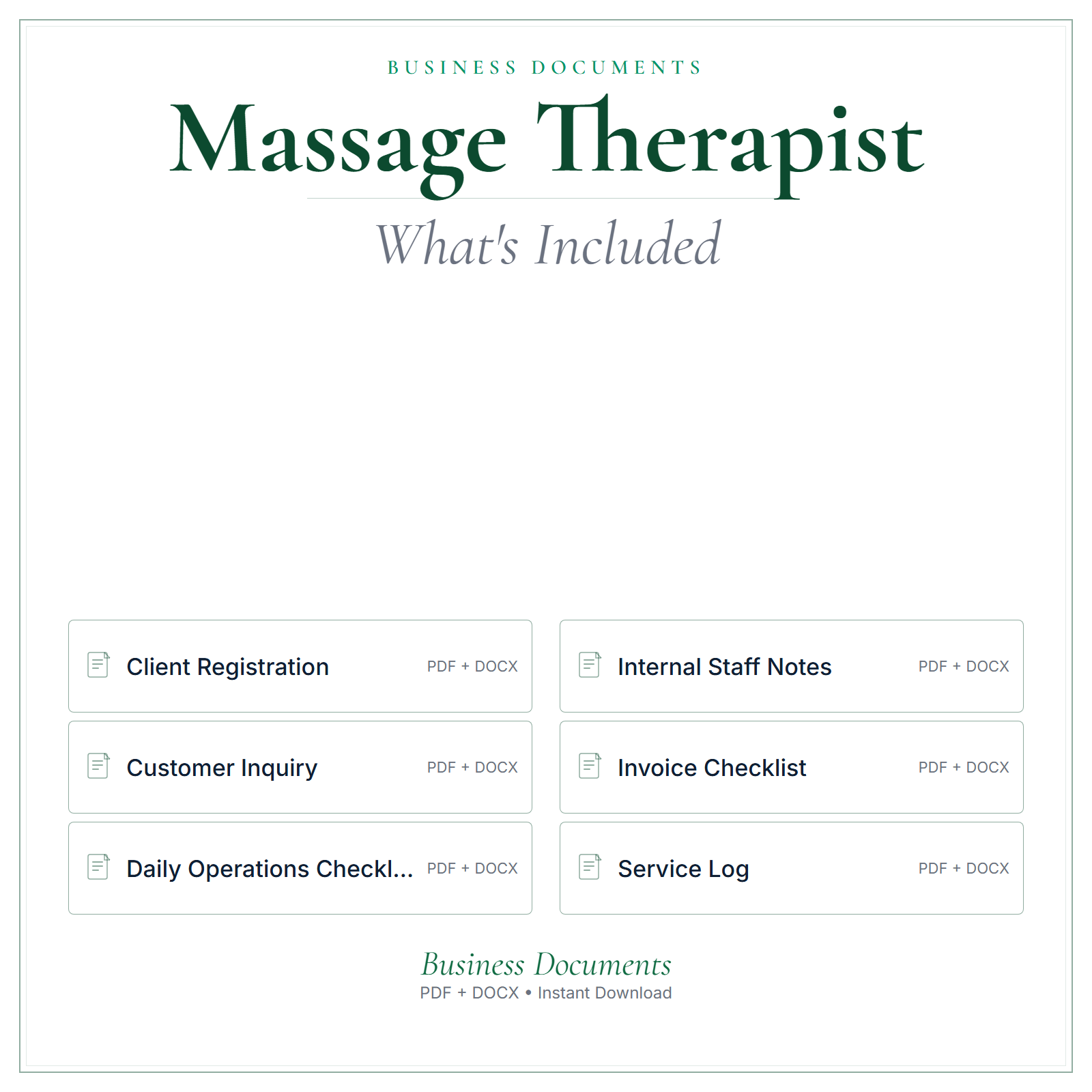 What's included in Massage Therapist Business Documents — Premium