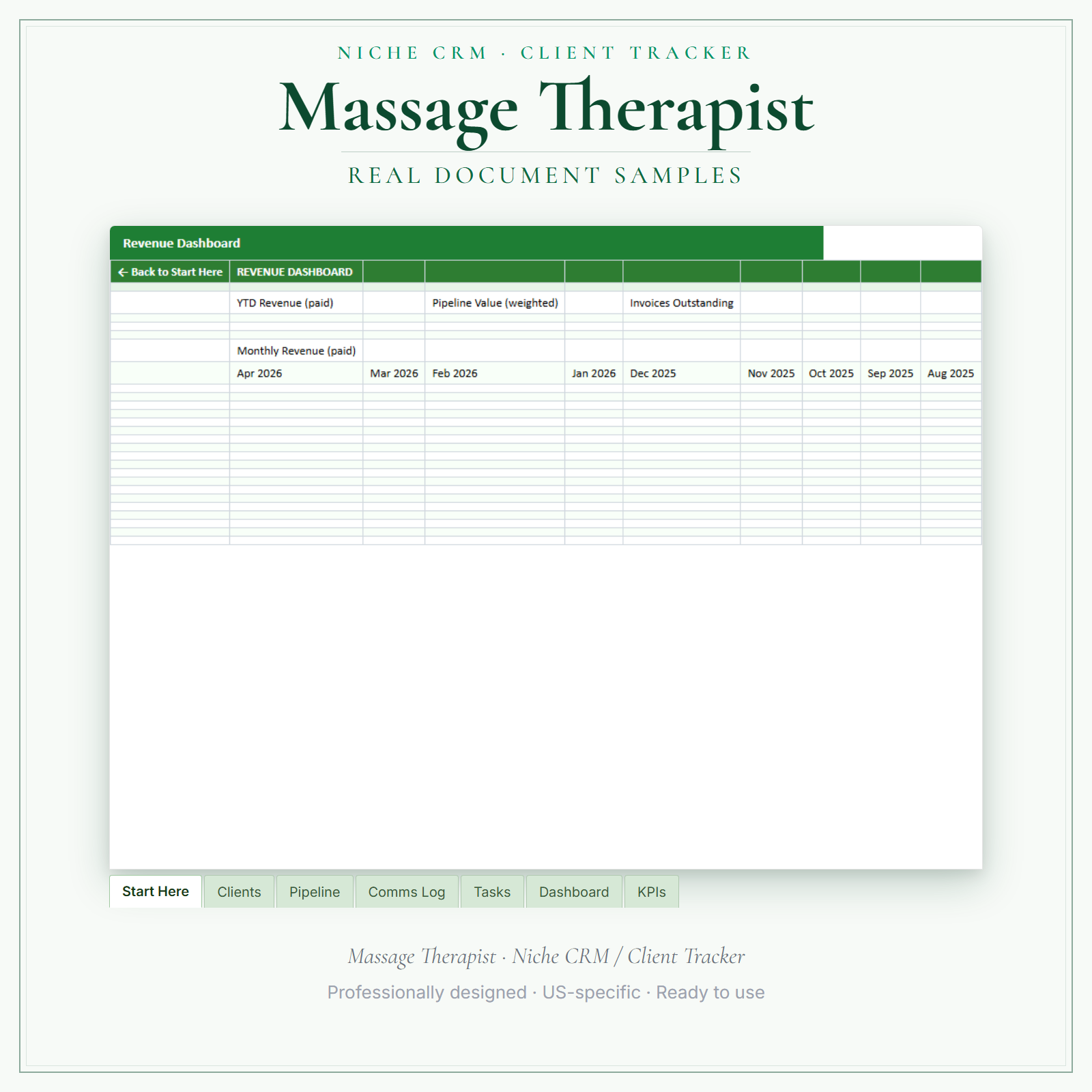 Massage Therapist Client Tracker sample pages