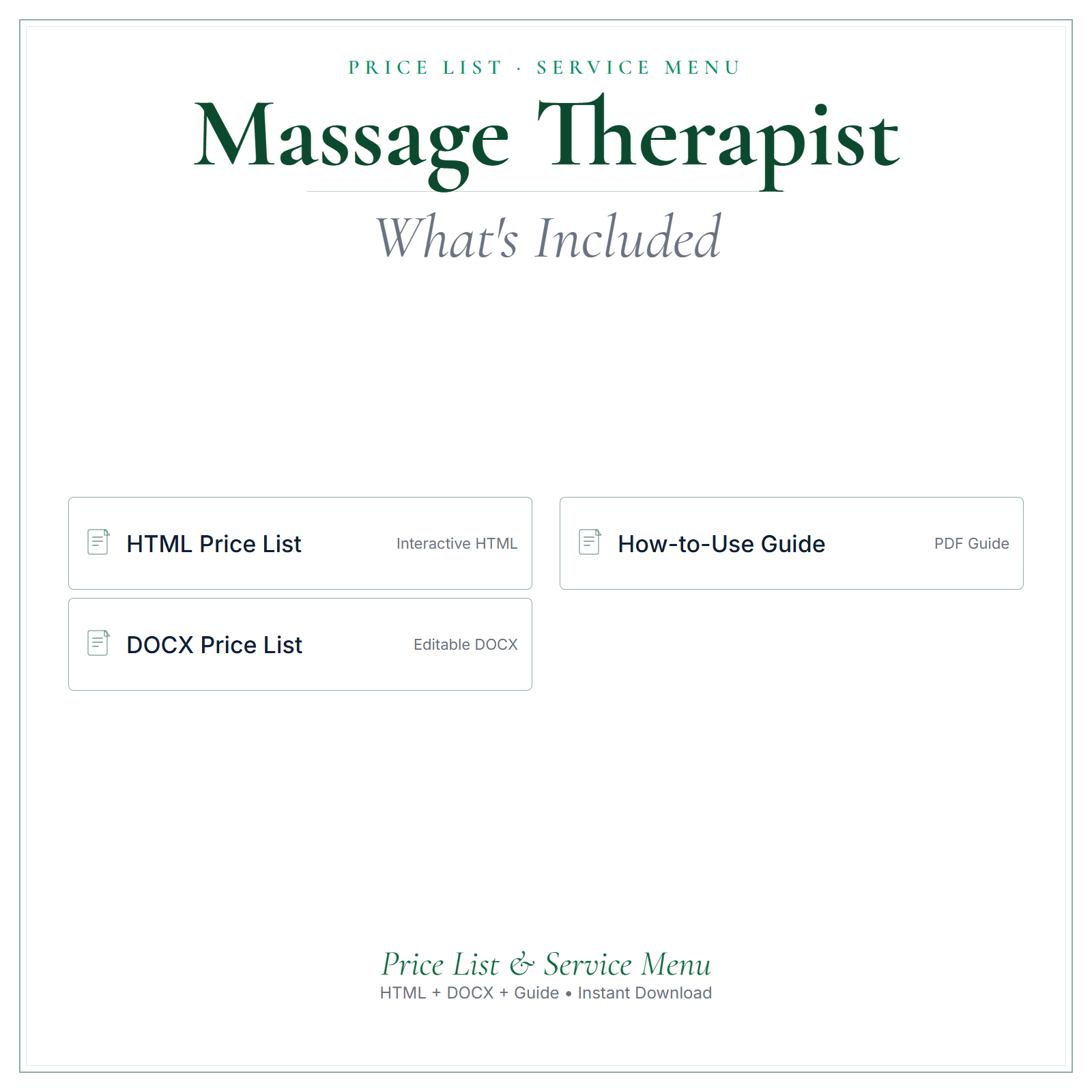 What's included in Massage Therapist Price List & Service Menu