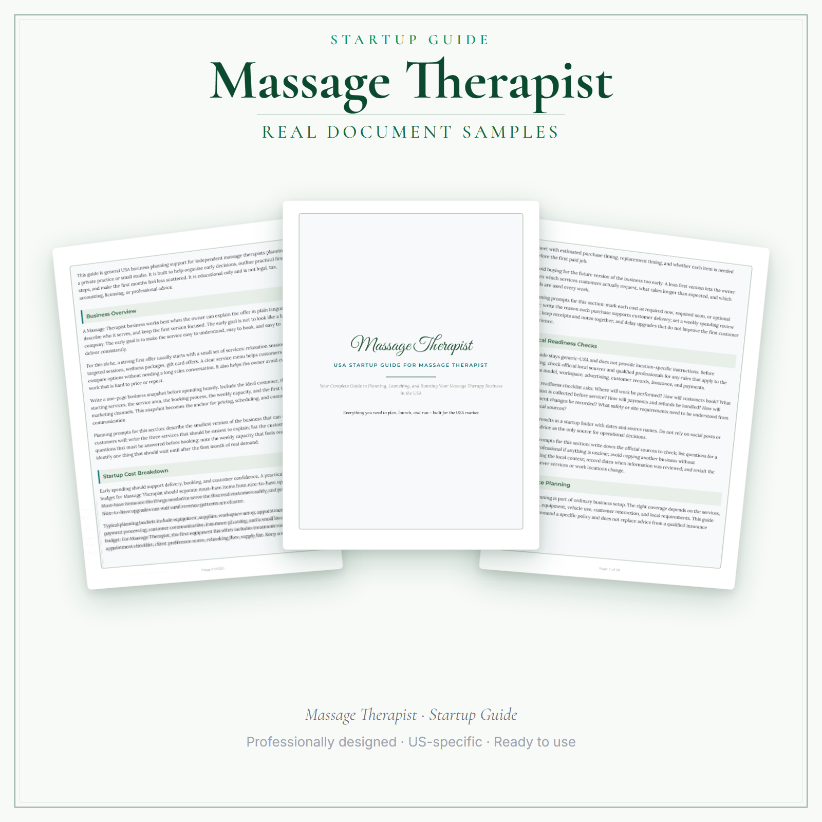 Massage Therapist Startup Guide sample pages