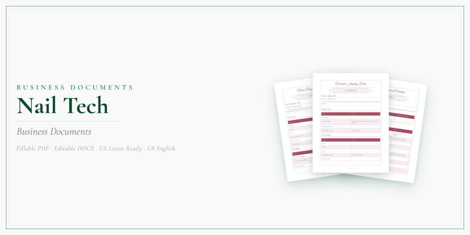 Nail Tech Business Documents — Premium product preview