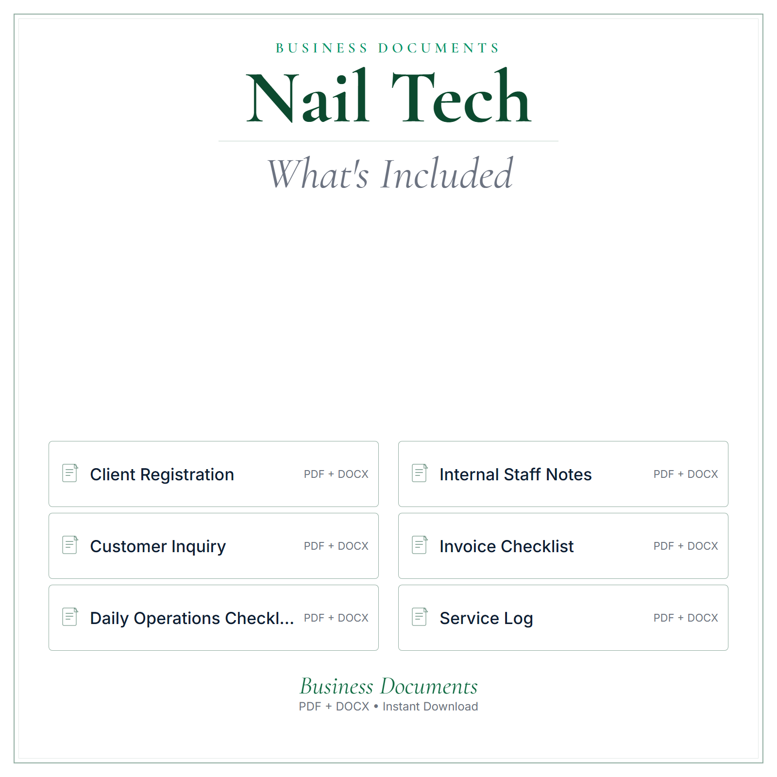 What's included in Nail Tech Business Documents — Premium