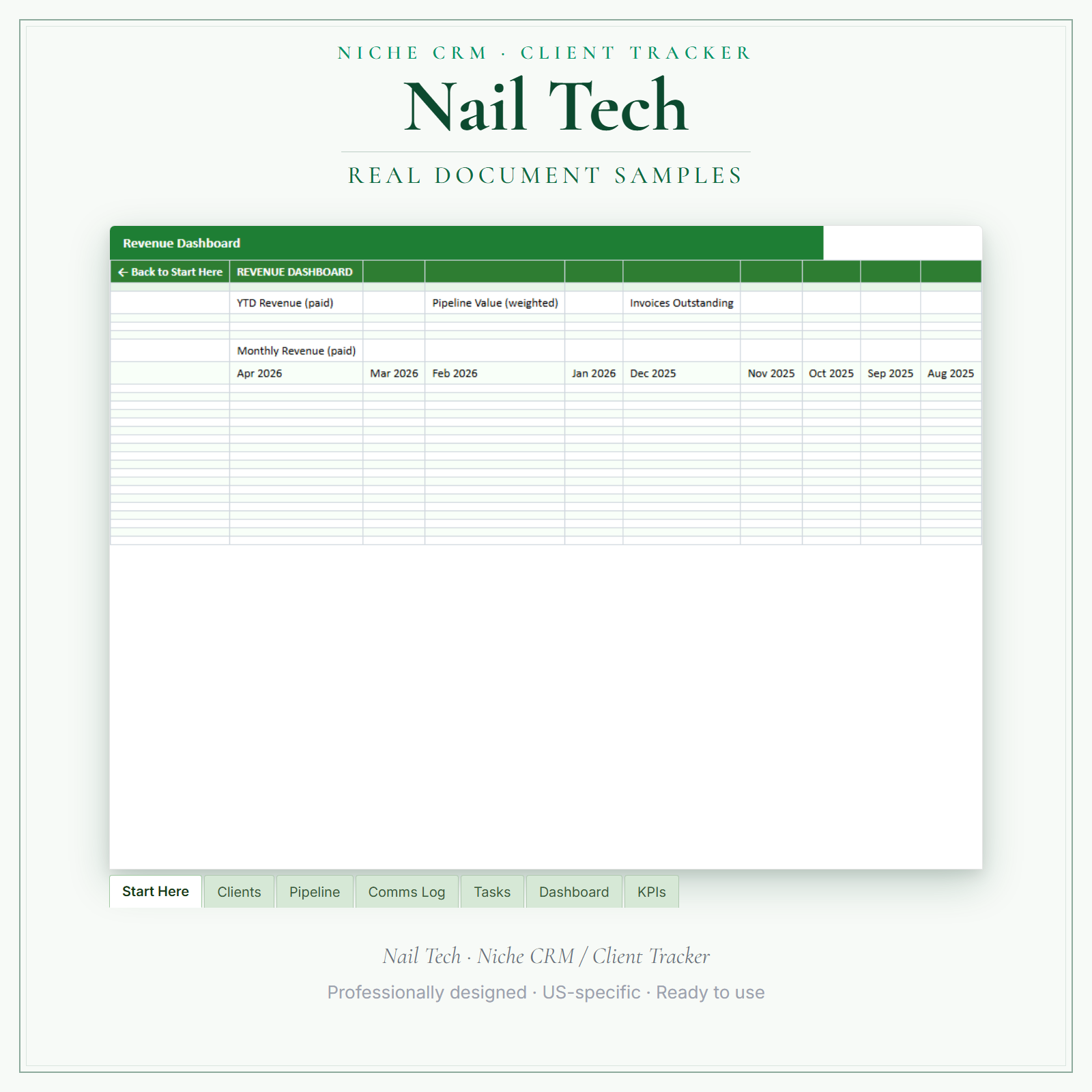 Nail Tech Client Tracker sample pages