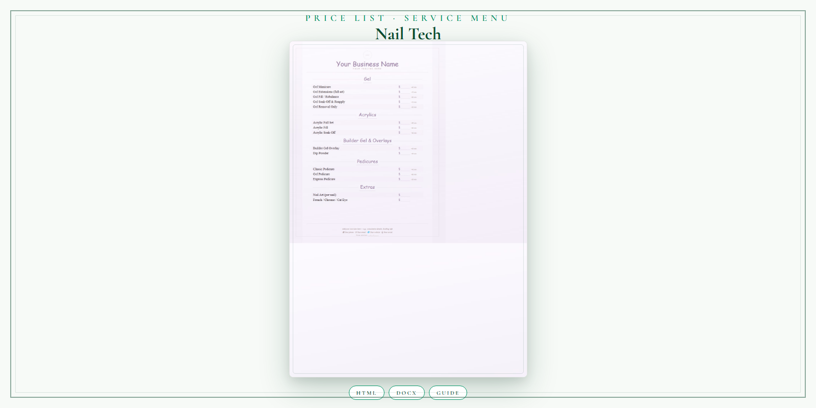 Nail Tech Price List & Service Menu product preview