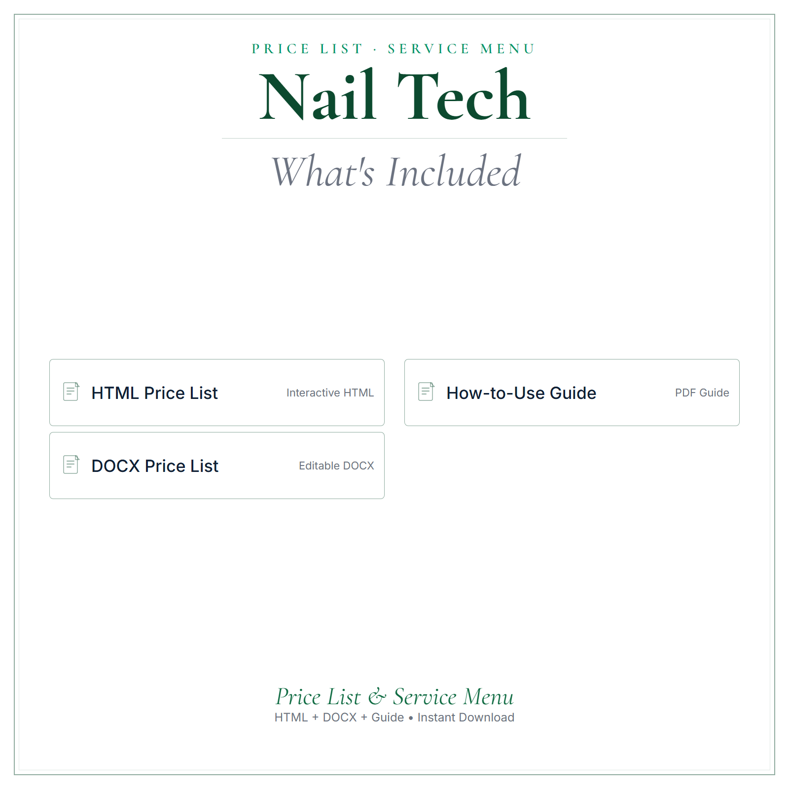 What's included in Nail Tech Price List & Service Menu