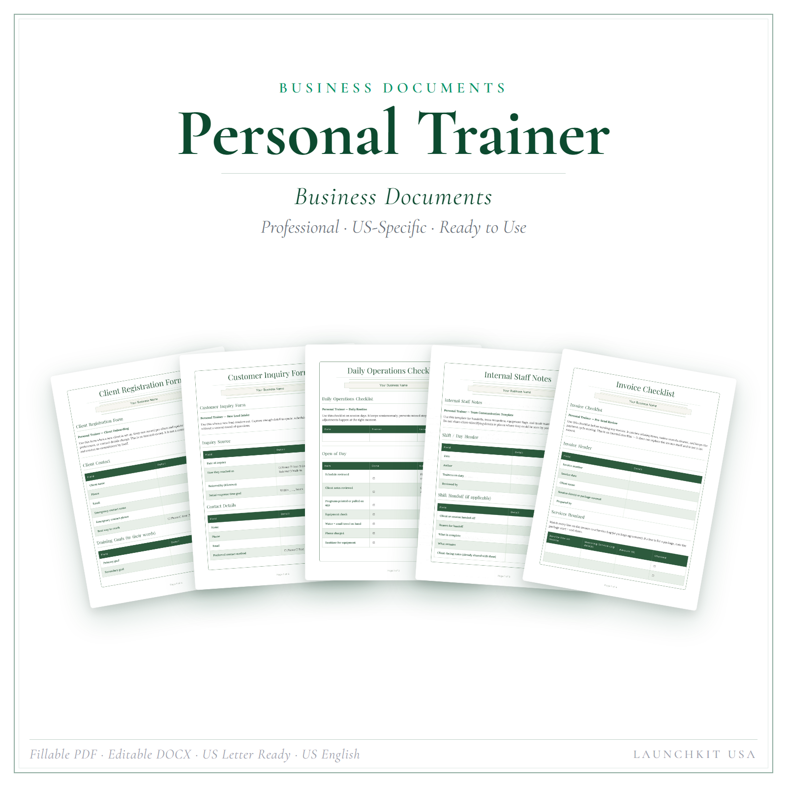 Business Documents for Personal Trainer