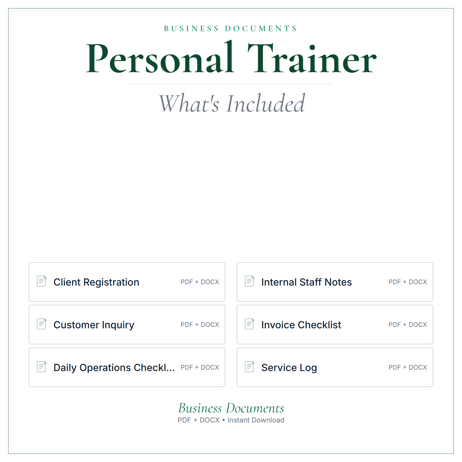 What's included in Personal Trainer Business Documents — Premium