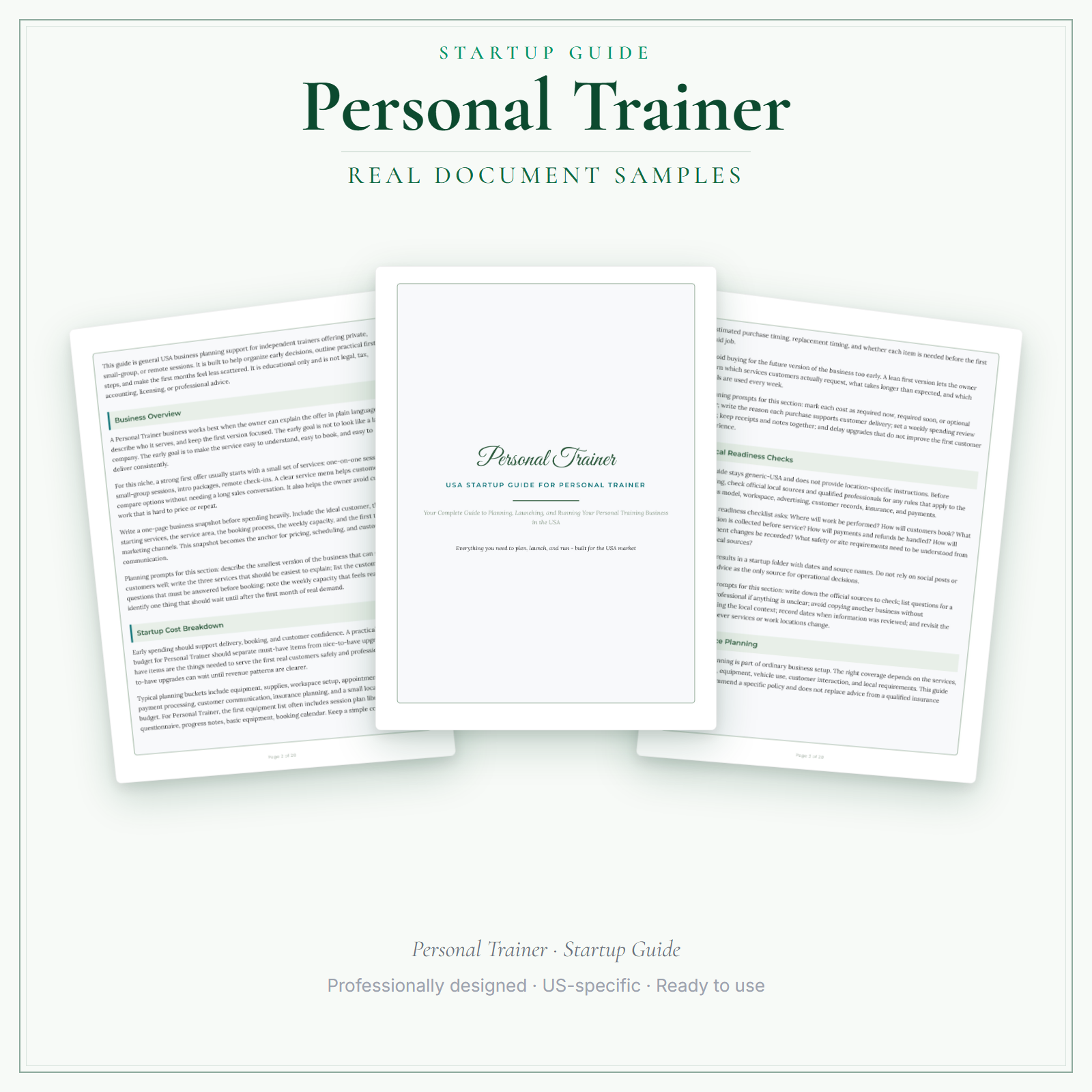 Personal Trainer Startup Guide sample pages