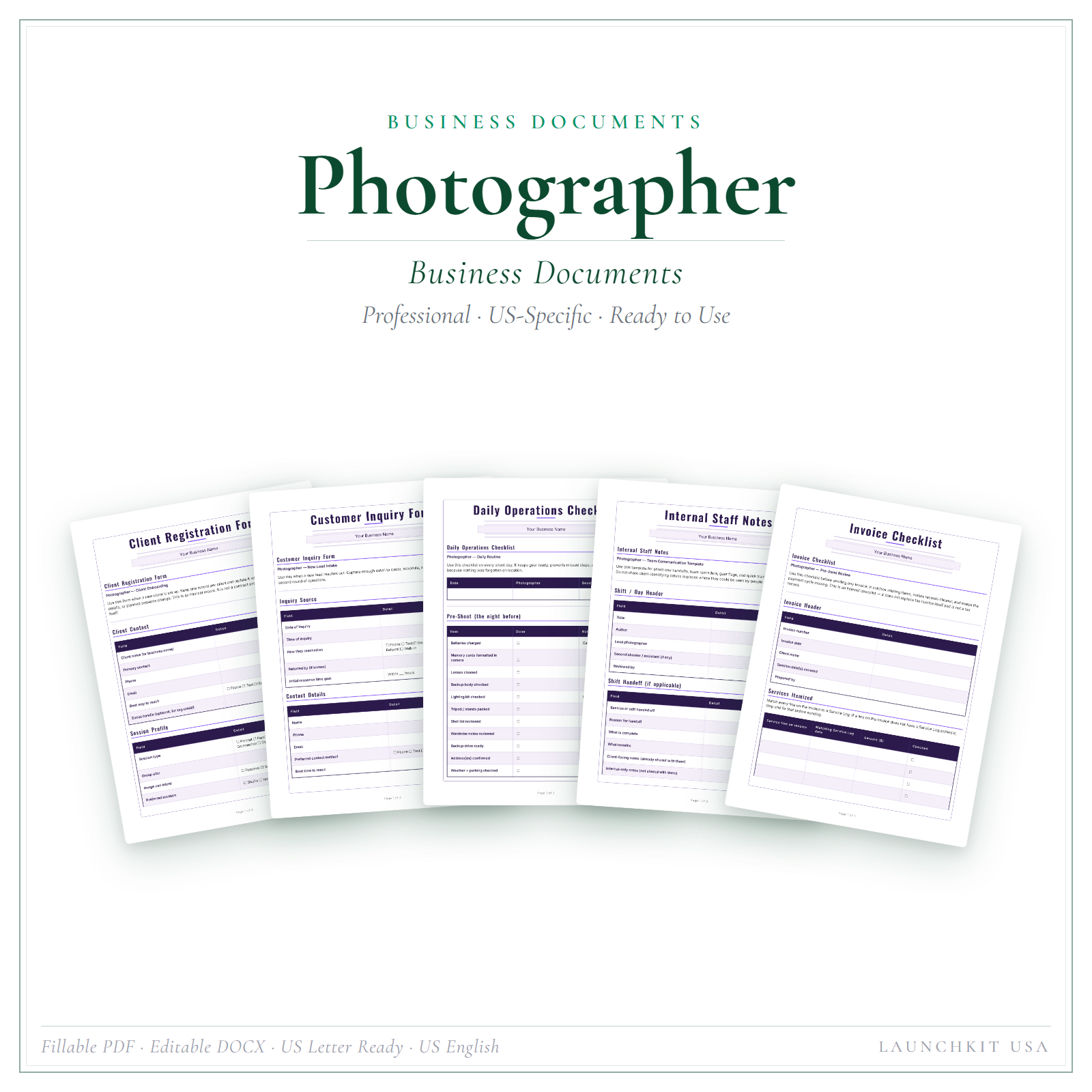 Business Documents for Photographer
