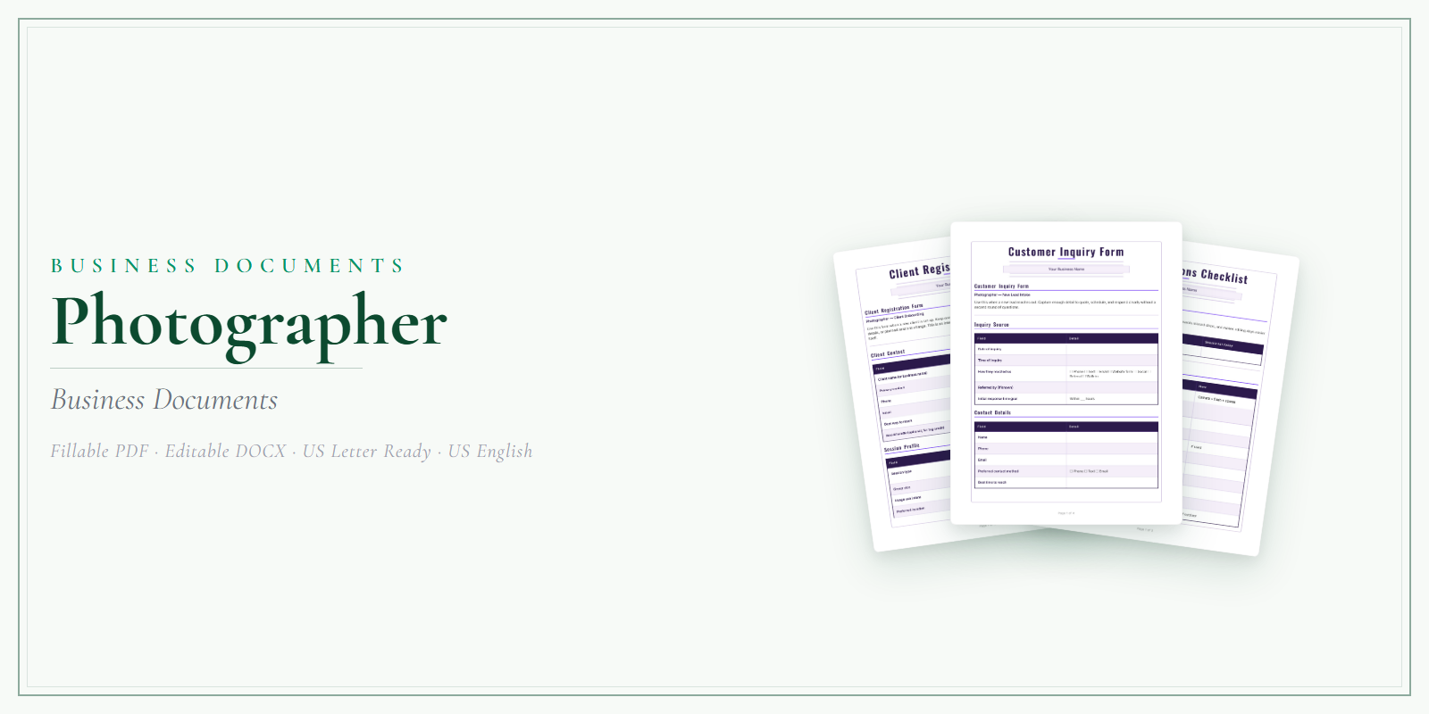 Photographer Business Documents — Premium product preview